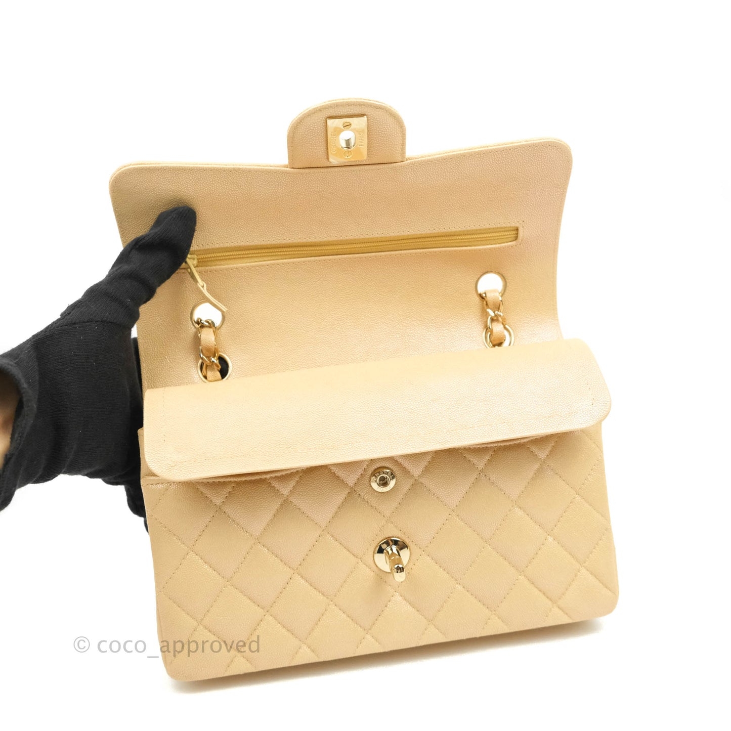 Chanel Classic Small S/M Flap Iridescent Beige Caviar Gold Hardware 19S