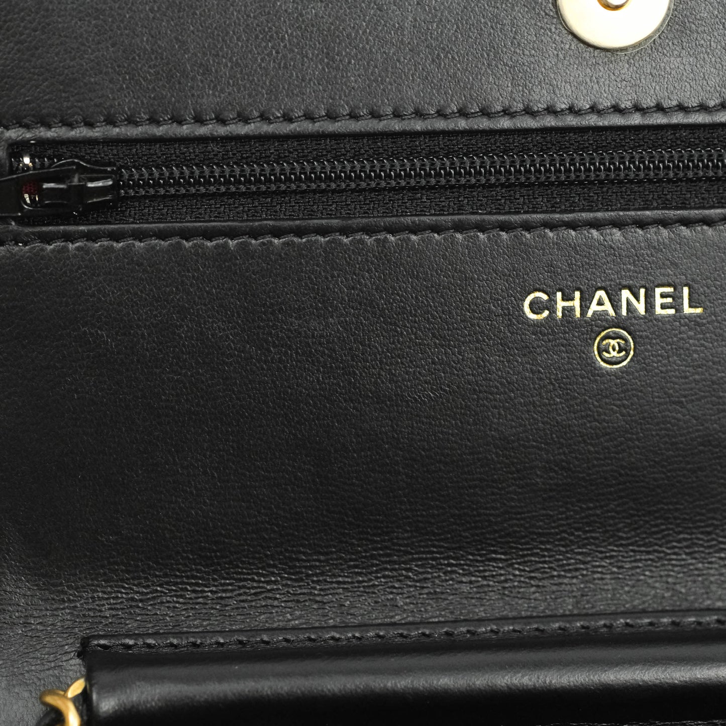 Chanel Quilted Wallet on Chain WOC Chain Around Black Lambskin Aged Gold Hardware