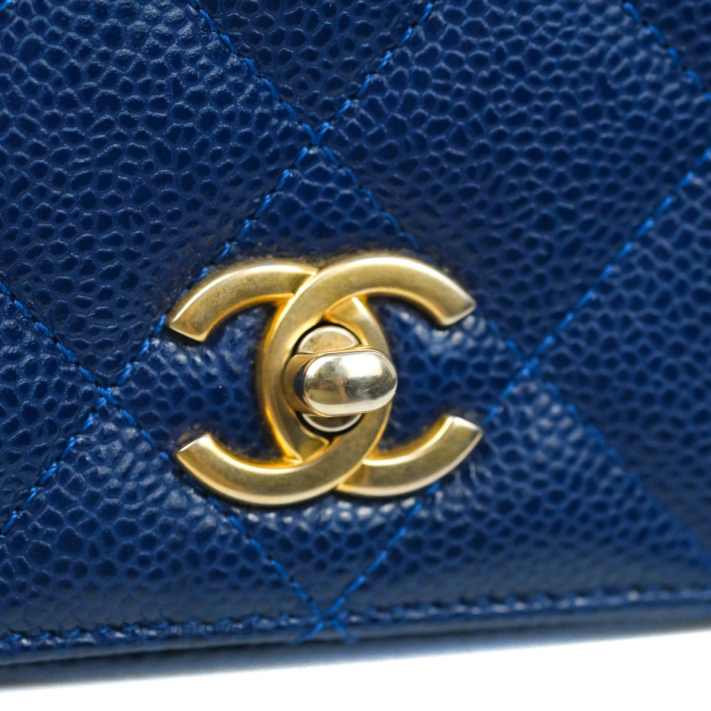 Chanel Mini Carry Around Flap Bag Blue Caviar Aged Gold Hardware