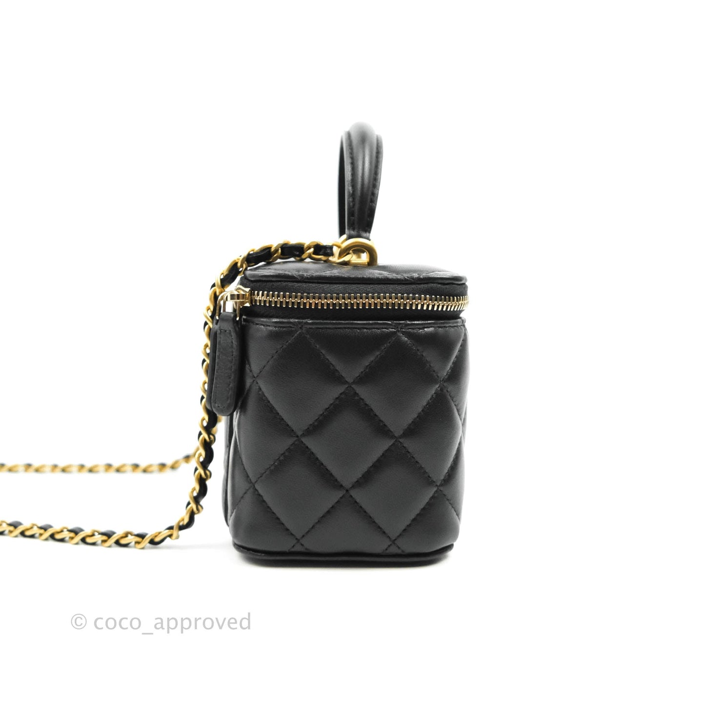 Chanel Classic Vanity Rectangular Top Handle With Chain Black Lambskin Gold Hardware