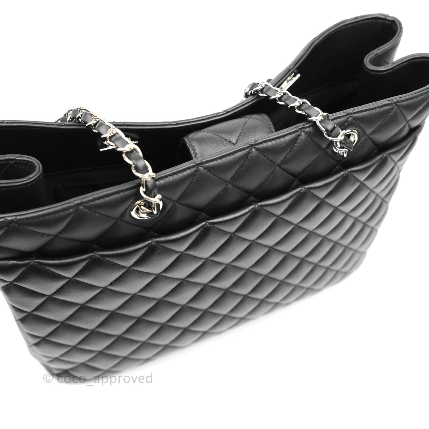 Chanel Classic Quilted Black Calfskin Shopping Bag Silver Hardware