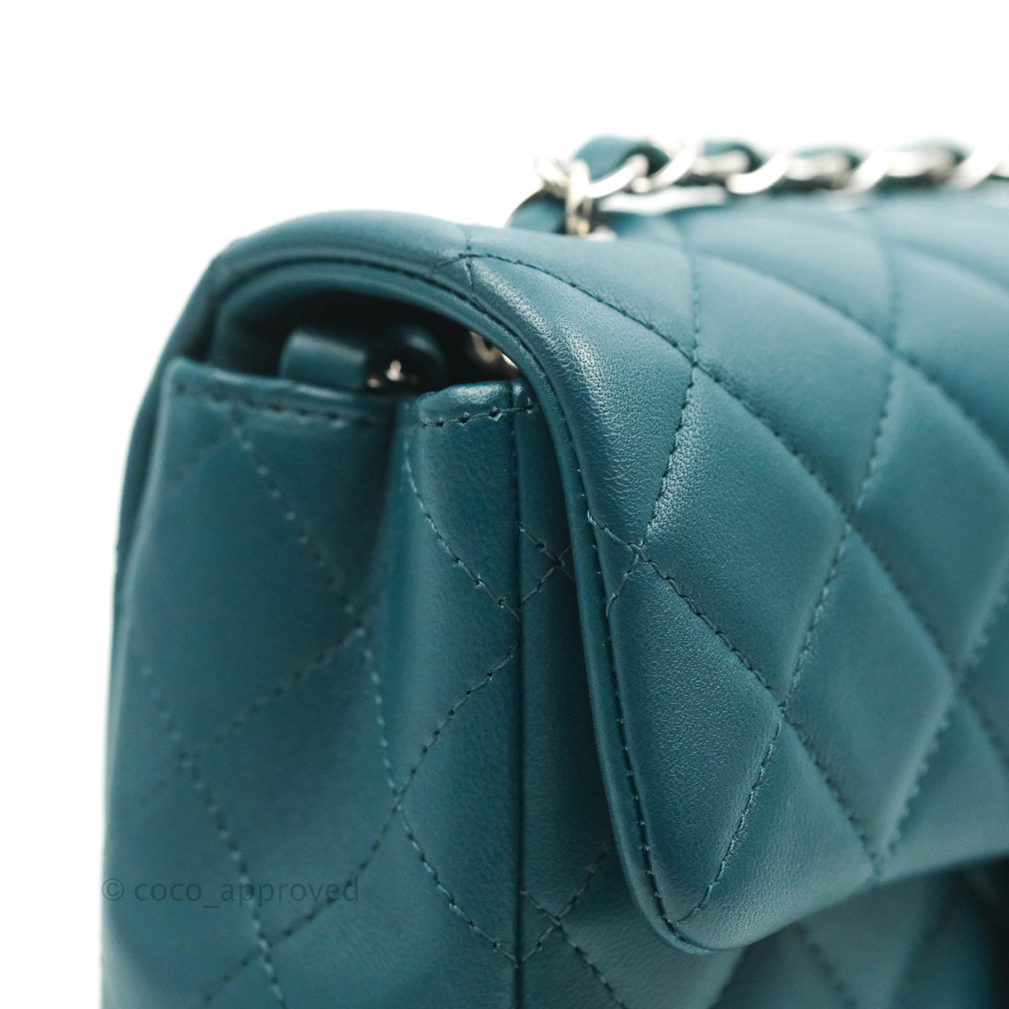 Chanel Classic Mini Rectangular Flap Teal Lambskin Silver Hardware