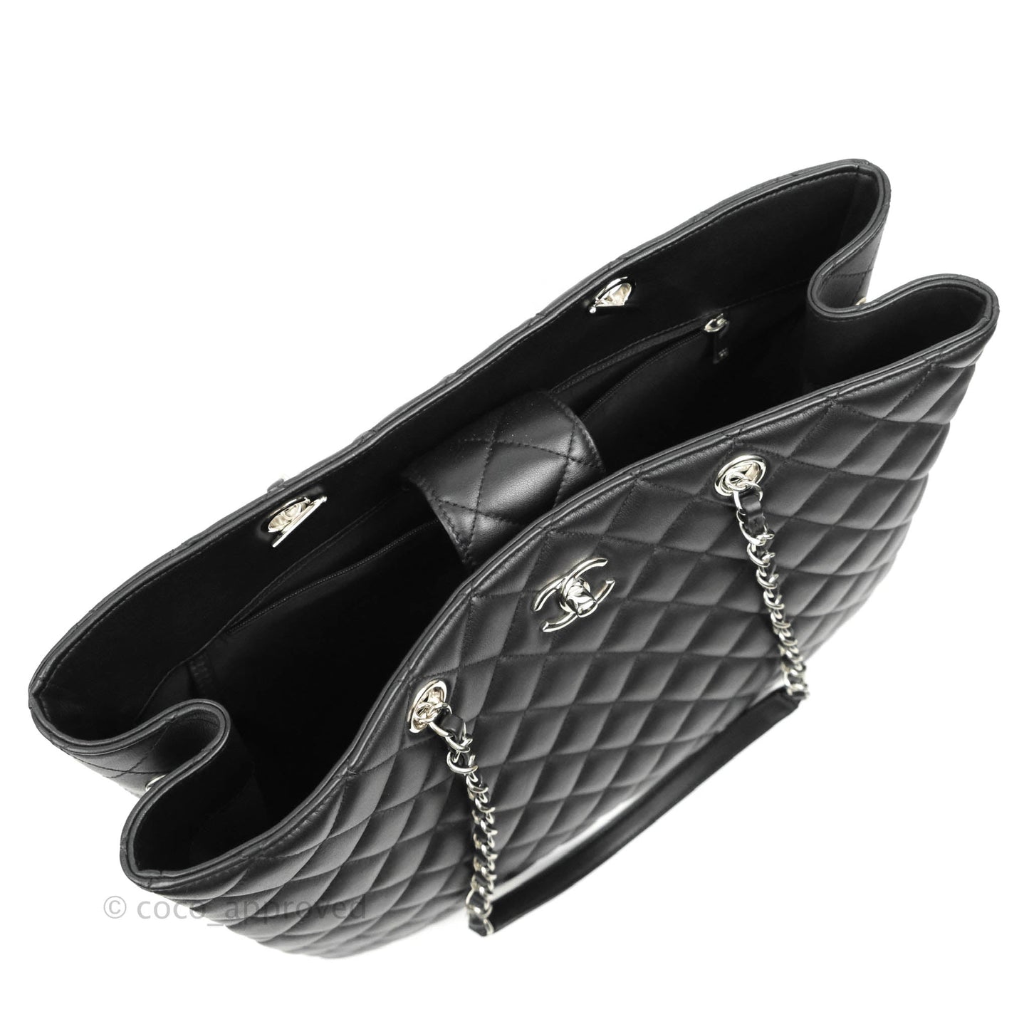 Chanel Classic Quilted Black Calfskin Shopping Bag Silver Hardware