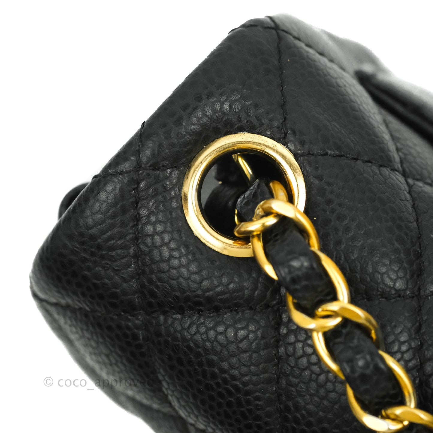 Chanel Quilted Mini Square Flap Bag Black Caviar Aged Gold Hardware