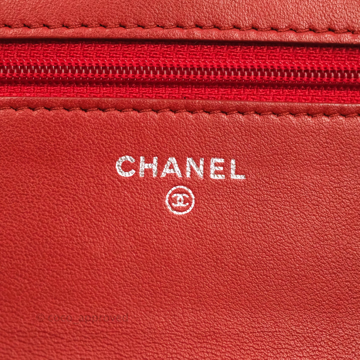 Chanel Quilted Wallet on Chain WOC Red Lambskin Silver Hardware