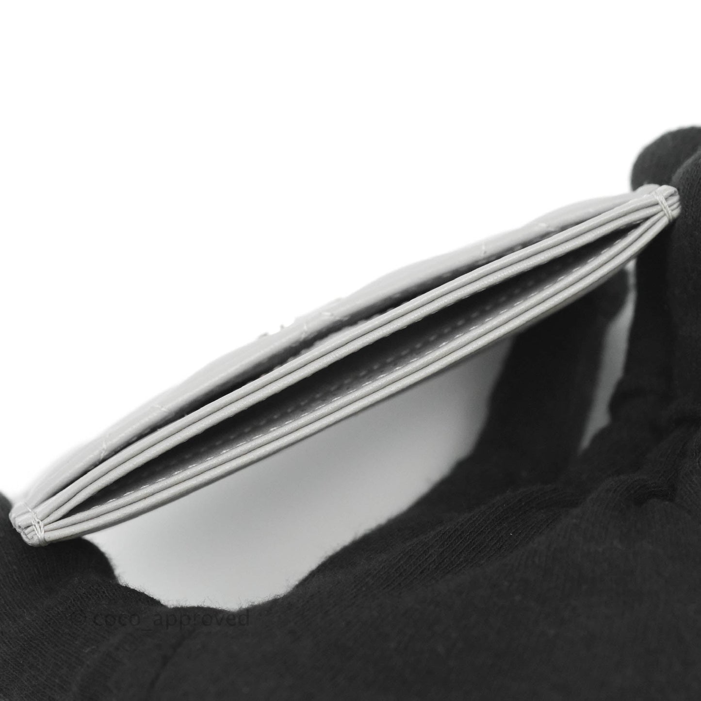 Chanel Classic Quilted Flat Card Holder Grey Lambskin Silver Hardware