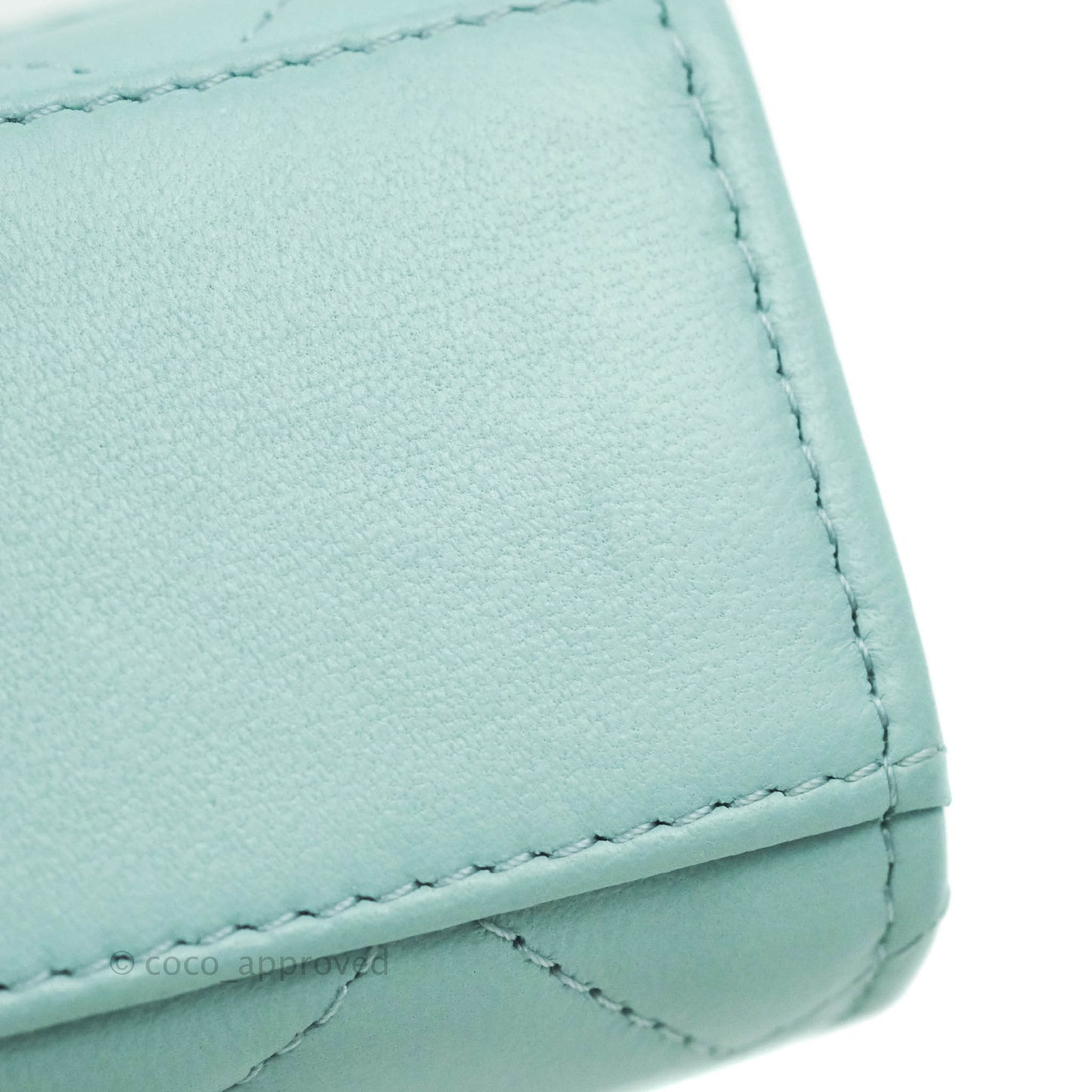 Chanel Mini Quilted Trendy CC Clutch With Chain Tiffany Blue Lambskin Gold Hardware