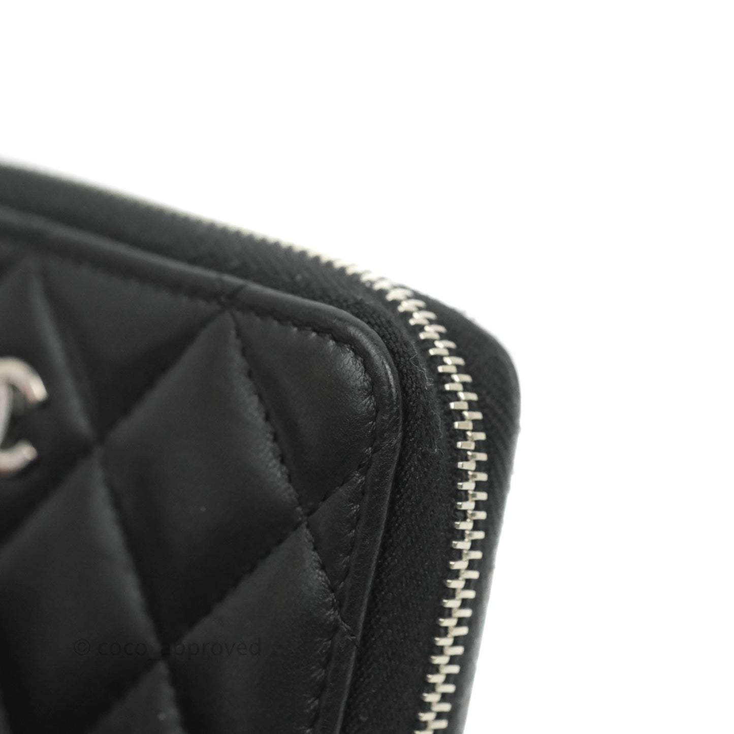 Chanel Classic Zipped Coin Purse Black Lambskin Silver Hardware