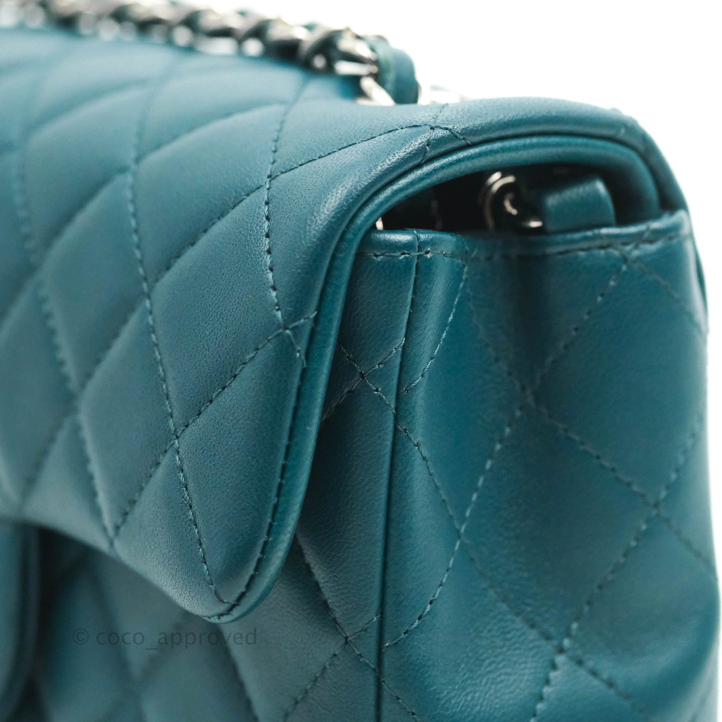 Chanel Classic Mini Rectangular Flap Teal Lambskin Silver Hardware