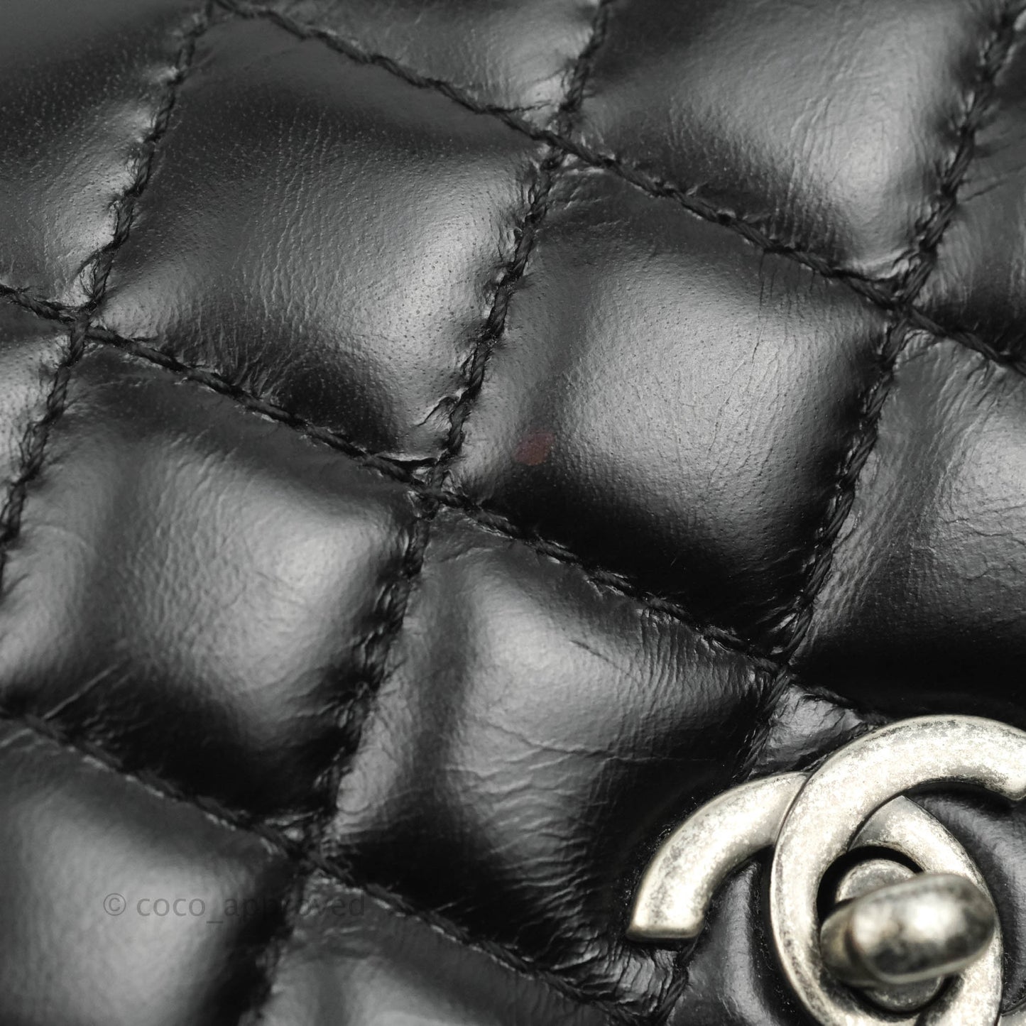 Chanel Quilted Double Sided Flap Black Aged Calfskin Ruthenium Hardware