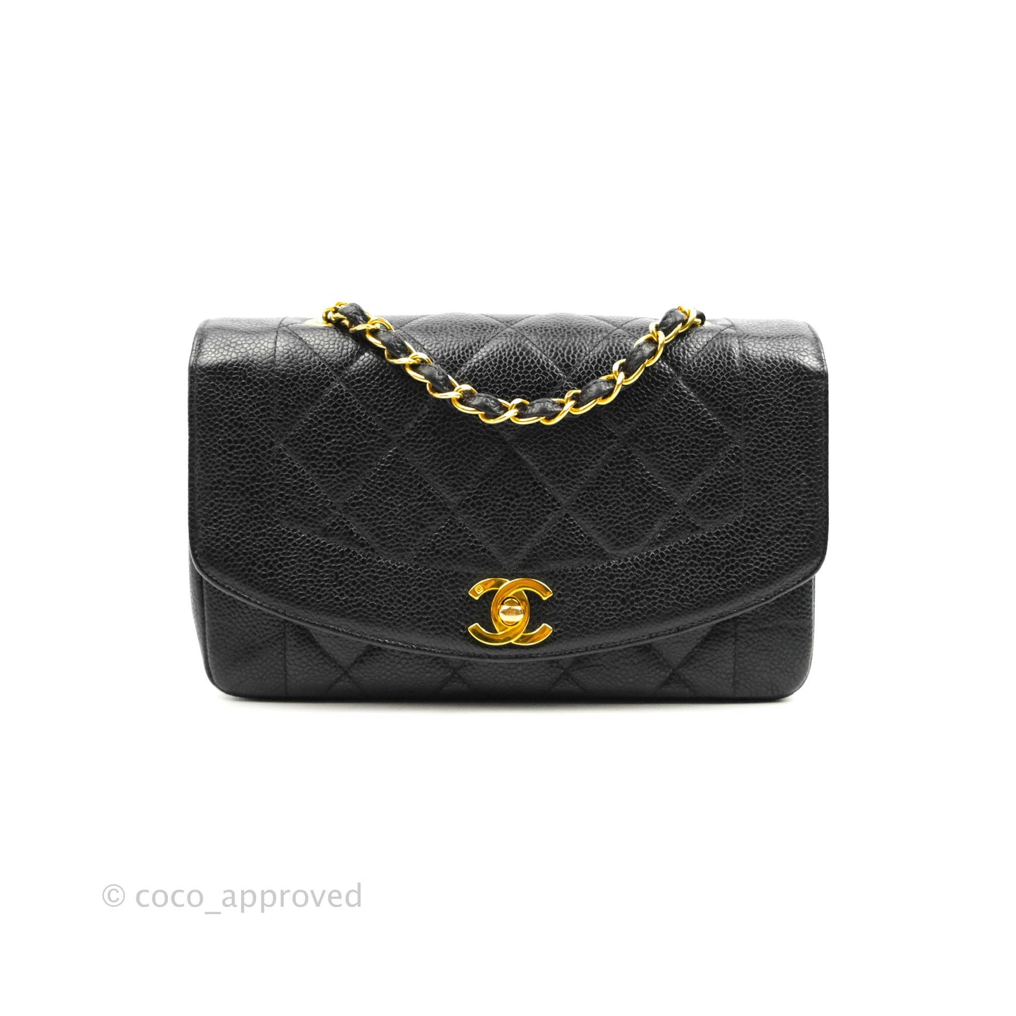 Chanel Small Vintage Quilted Classic Diana Flap Bag Black Caviar 24K Gold Hardware