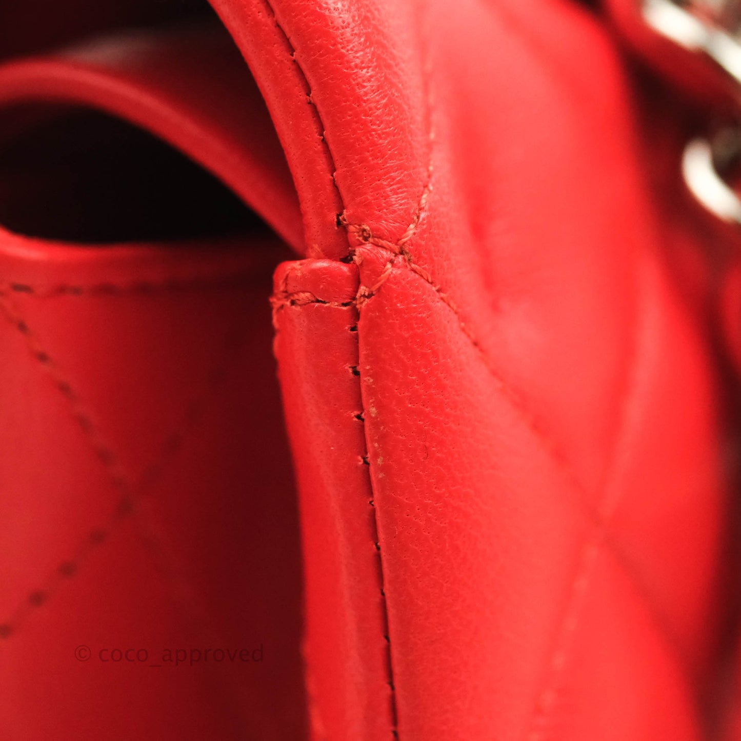 Chanel Classic M/L Medium Double Flap Poppy Red Lambskin Silver Hardware