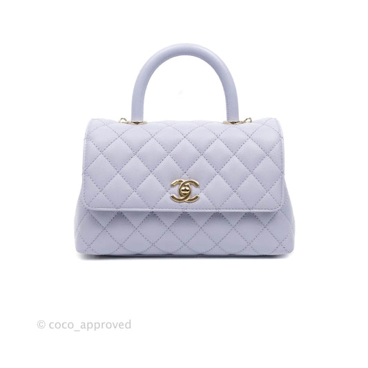 Chanel Small Coco Handle Chevron Purple Lilac Caviar Gold Hardware 21K
