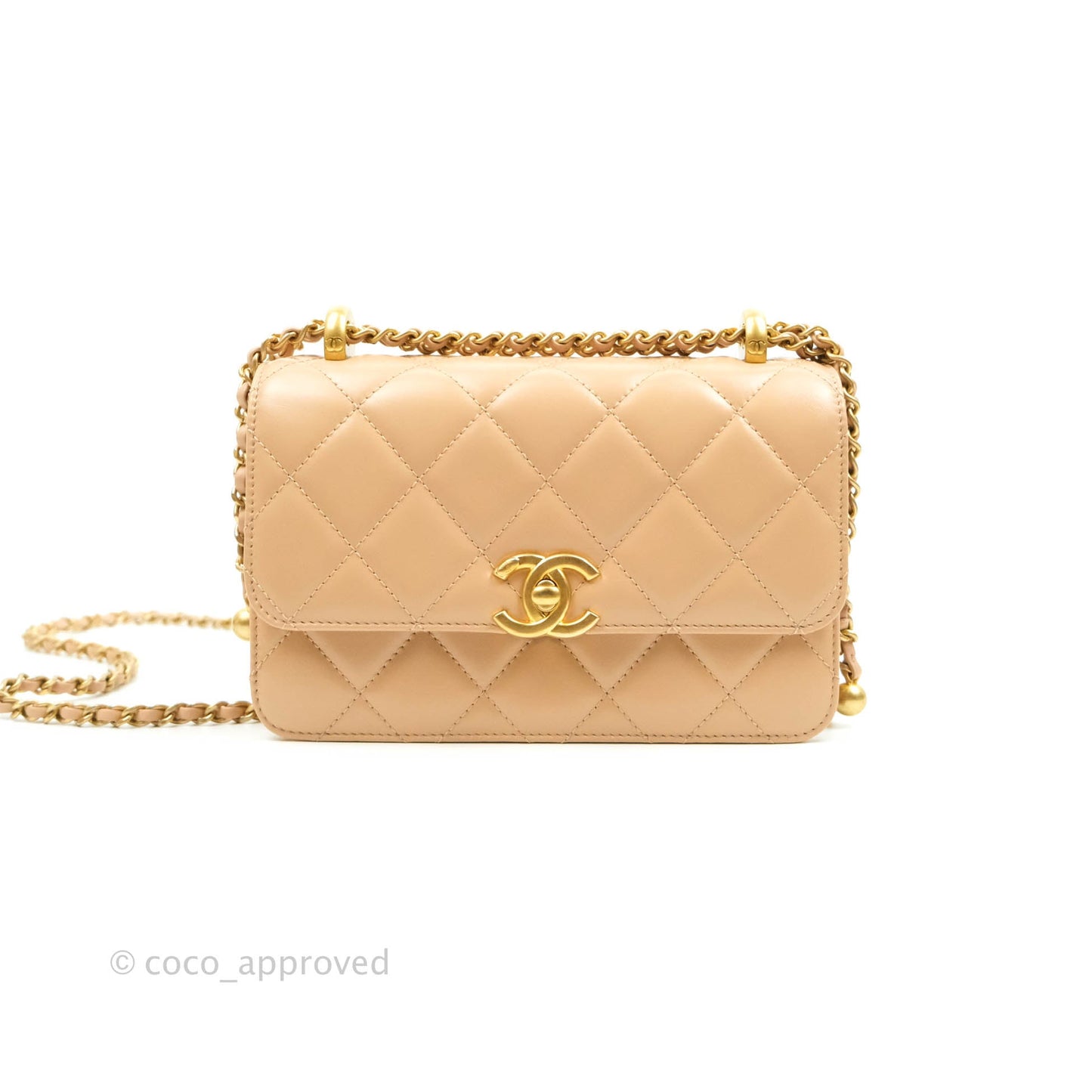 Chanel Quilted Mini Perfect Fit Adjustable Beige Calfskin Gold Hardware 21A