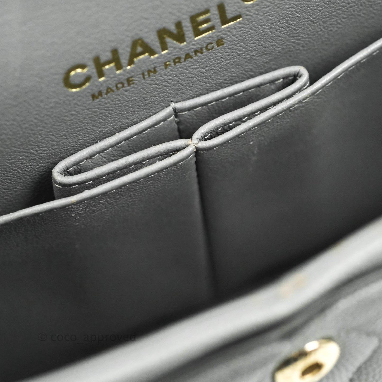 Chanel Small Classic Quilted Flap Grey Caviar Gold Hardware 20C