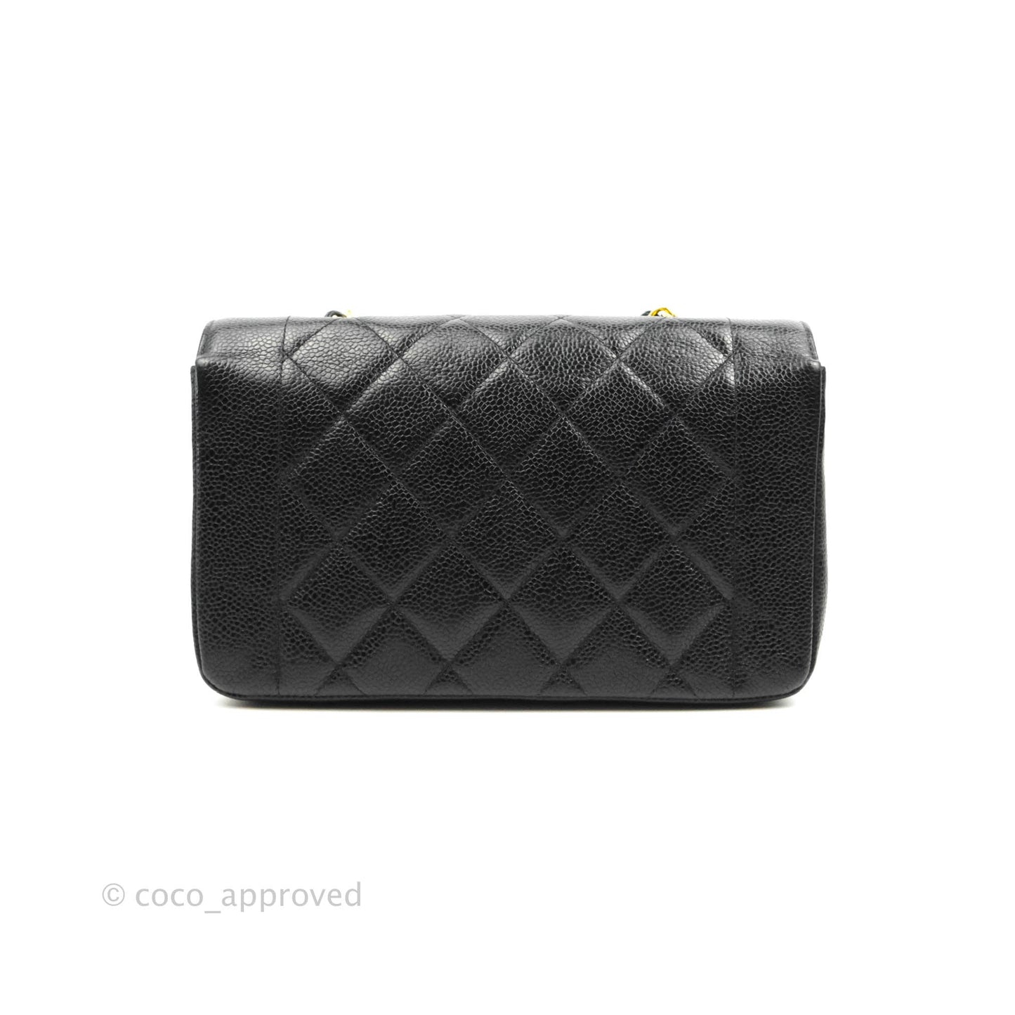 Chanel Small Vintage Quilted Classic Diana Flap Bag Black Caviar 24K Gold Hardware