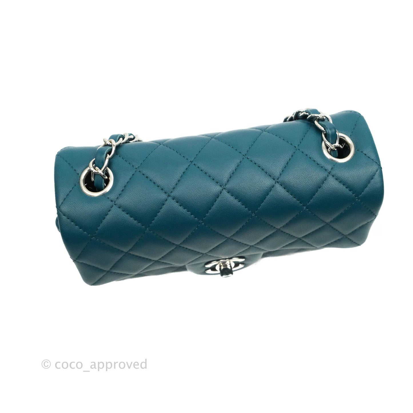 Chanel Classic Mini Rectangular Flap Teal Lambskin Silver Hardware