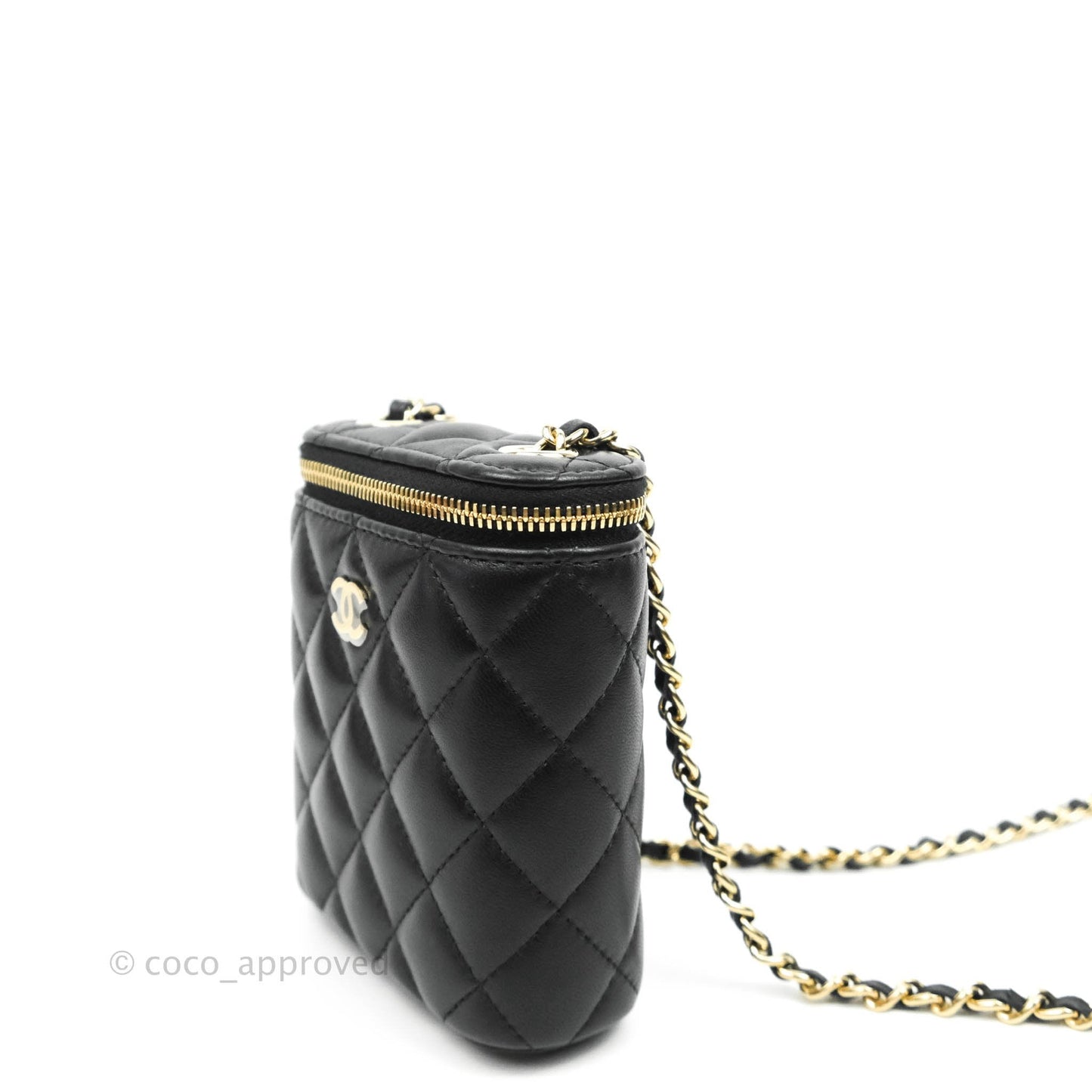 Chanel Classic Mini Vanity With Chain Black Lambskin Gold Hardware
