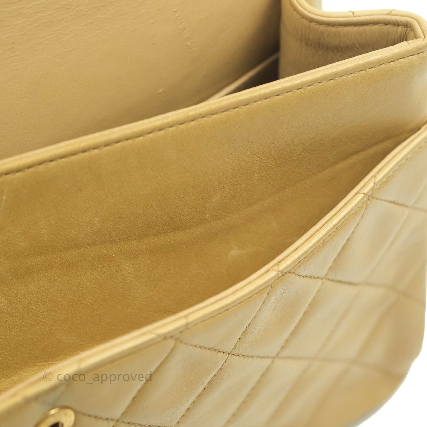 Chanel Vintage Classic M/L Medium Double Flap Bag Beige Lambskin 24K Gold Hardware