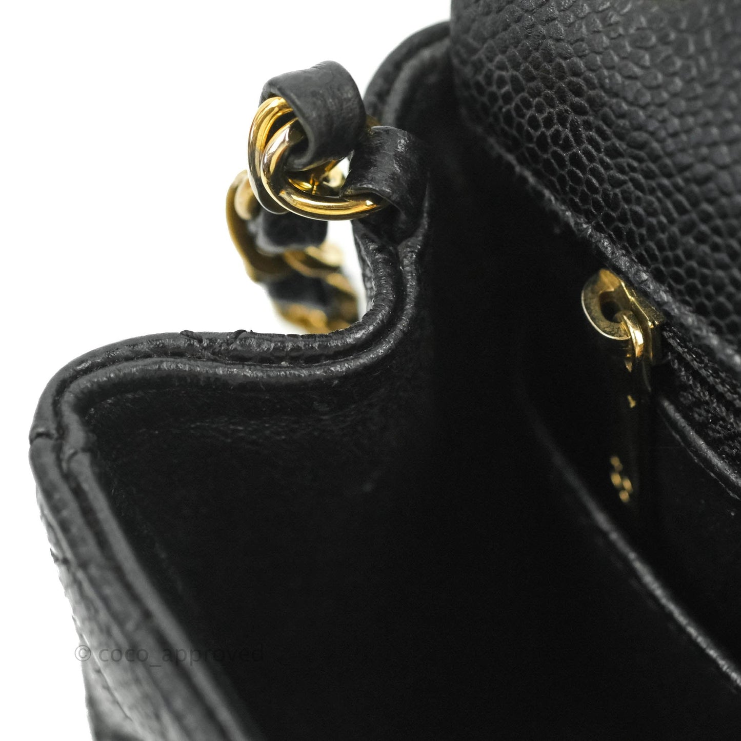 Chanel Quilted Mini Square Flap Bag Black Caviar Aged Gold Hardware