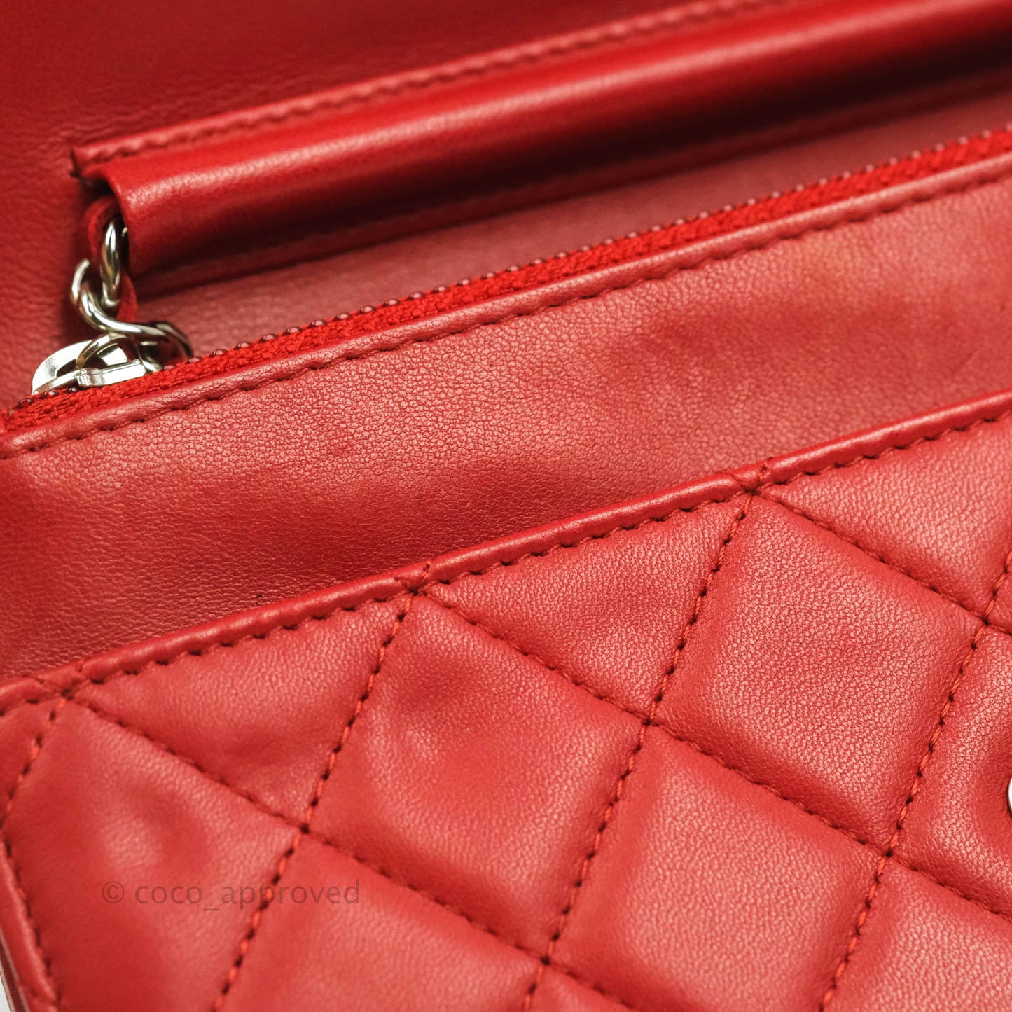 Chanel Quilted Wallet on Chain WOC Red Lambskin Silver Hardware