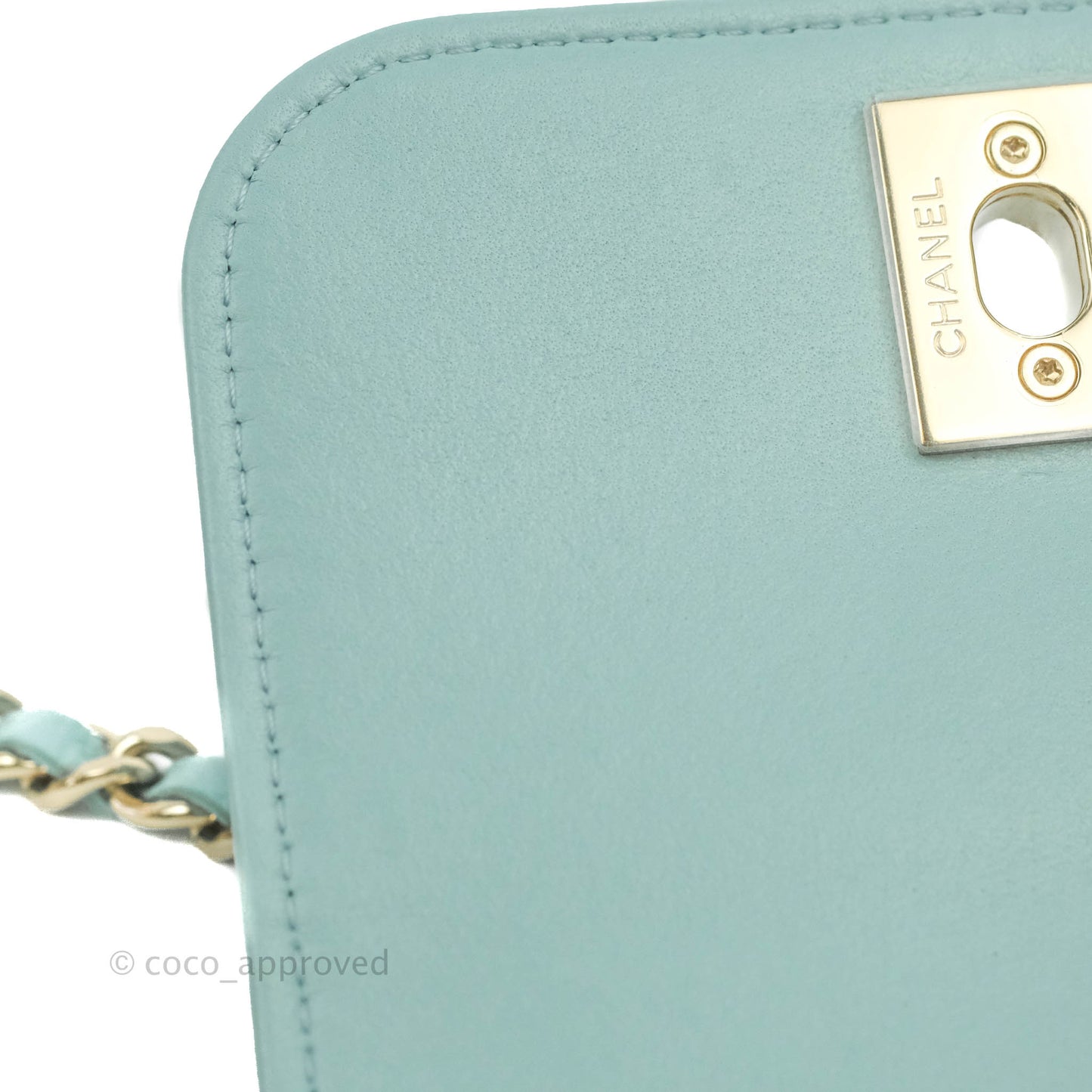 Chanel Mini Quilted Trendy CC Clutch With Chain Tiffany Blue Lambskin Gold Hardware