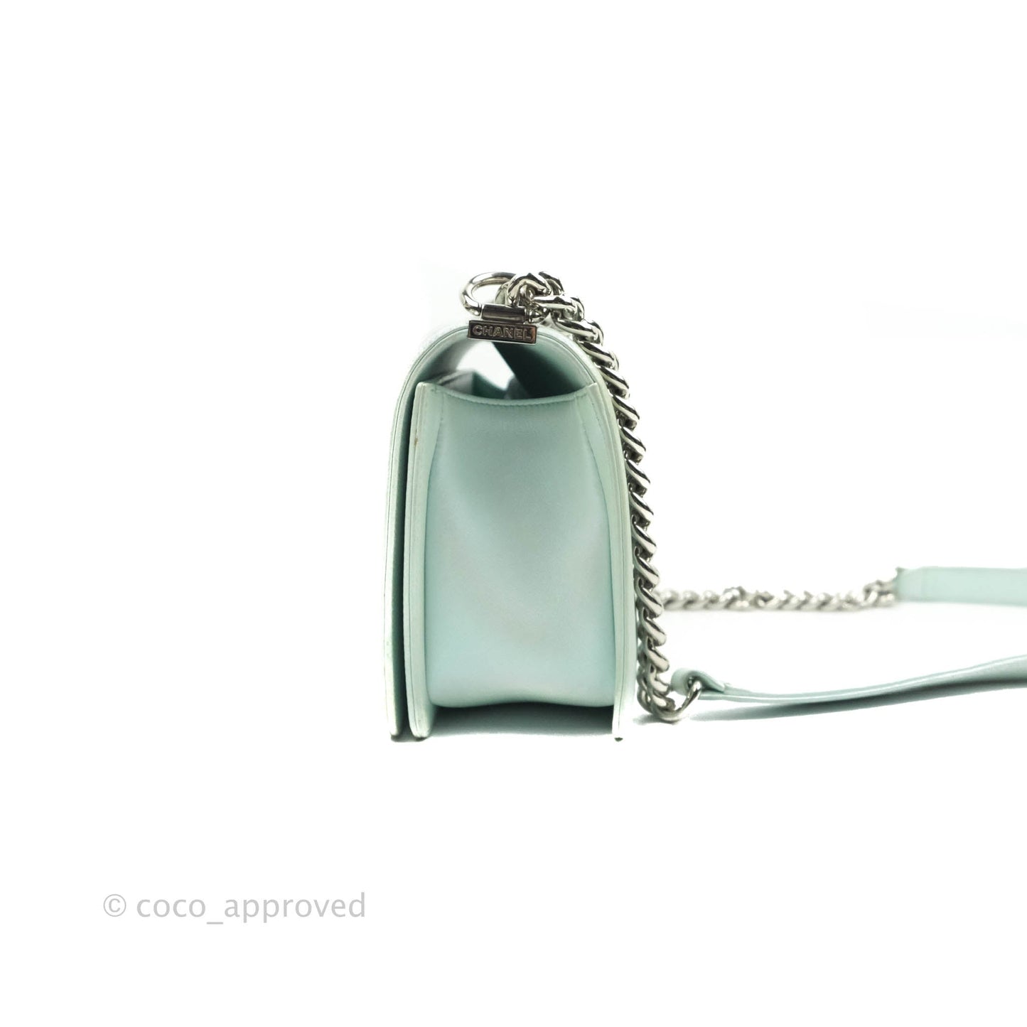 Chanel Medium Chevron Boy Iridescent Light Mint Calfskin Silver Hardware