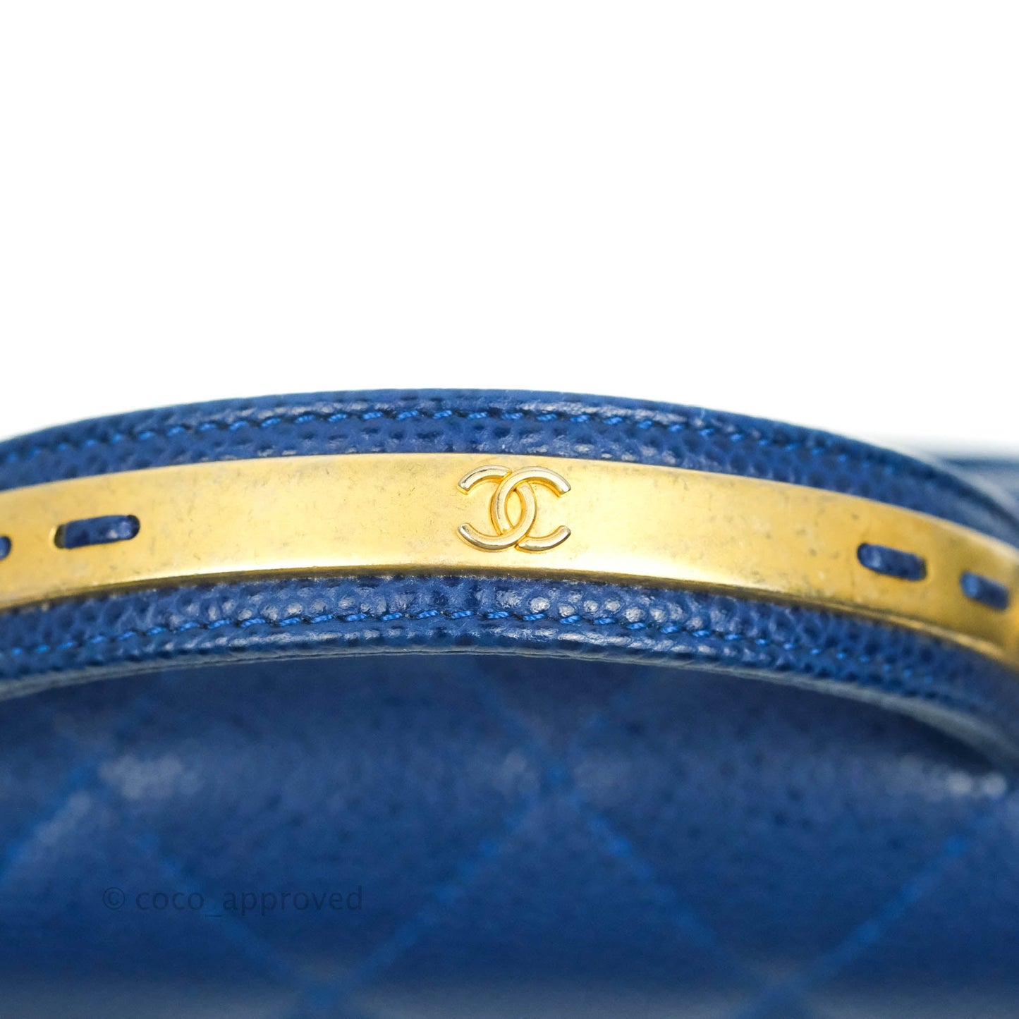 Chanel Mini Carry Around Flap Bag Blue Caviar Aged Gold Hardware
