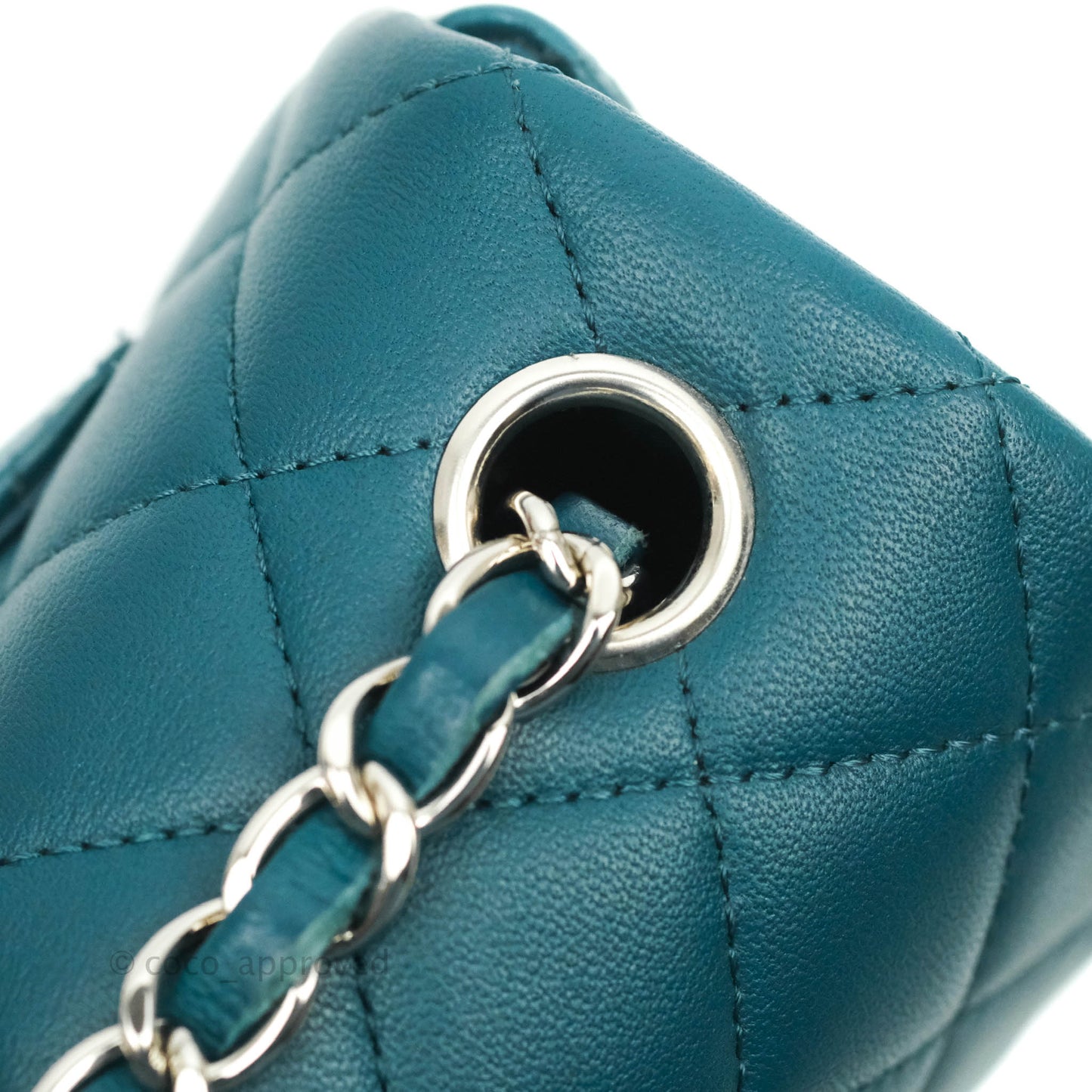 Chanel Classic Mini Rectangular Flap Teal Lambskin Silver Hardware