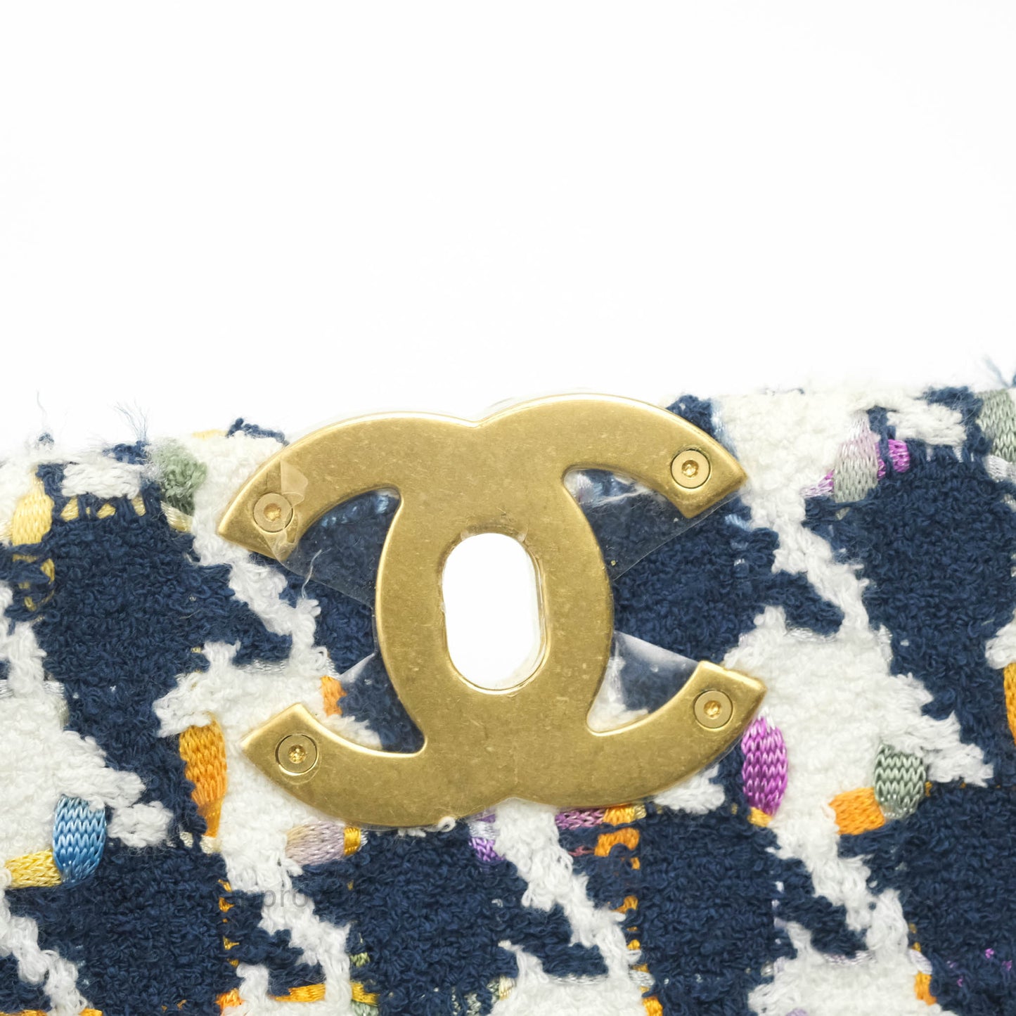 Chanel 19 Small Quilted Houndstooth Tweed Blue White Mixed Hardware