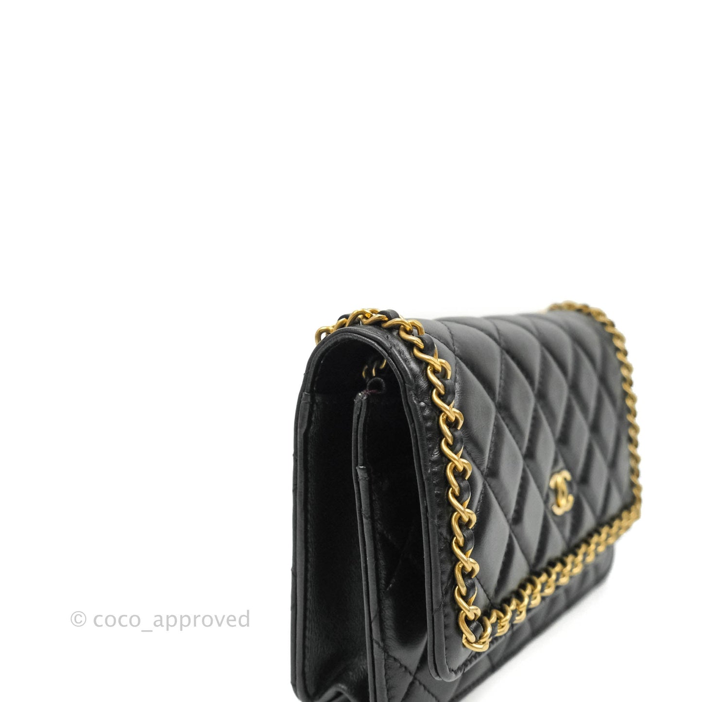 Chanel Quilted Wallet on Chain WOC Chain Around Black Lambskin Aged Gold Hardware