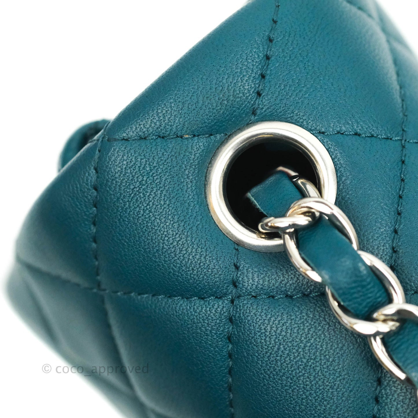 Chanel Classic Mini Rectangular Flap Teal Lambskin Silver Hardware