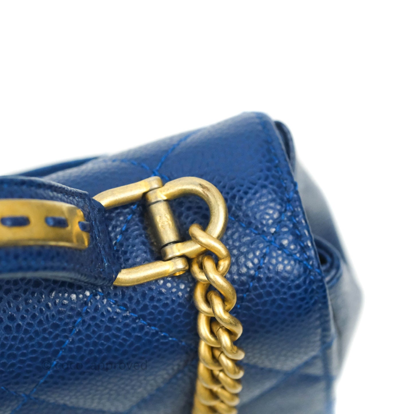 Chanel Mini Carry Around Flap Bag Blue Caviar Aged Gold Hardware
