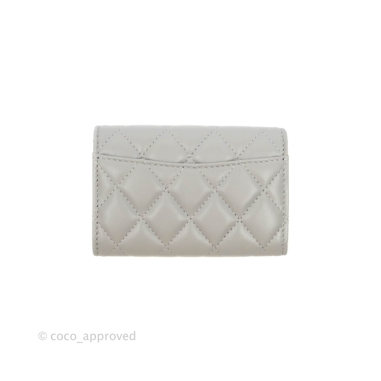 Chanel Quilted Flap Card Holder Grey Lambskin Silver Hardware