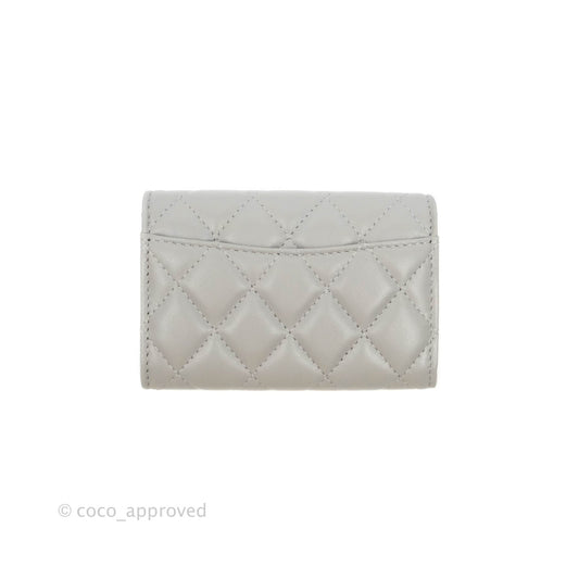Chanel Quilted Flap Card Holder Grey Lambskin Silver Hardware
