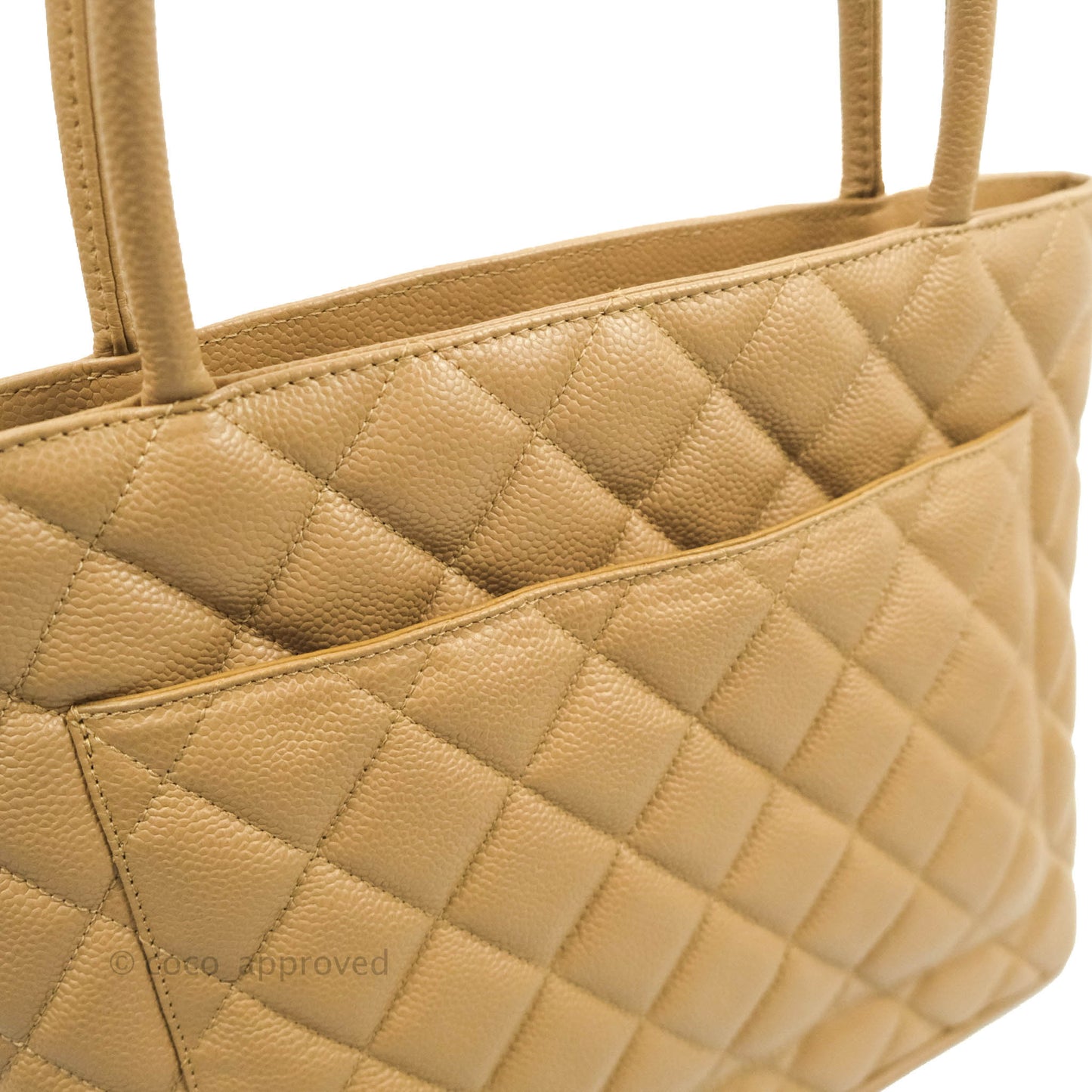 Chanel Vintage CC Dark Beige Caviar Tote Bag Gold Hardware