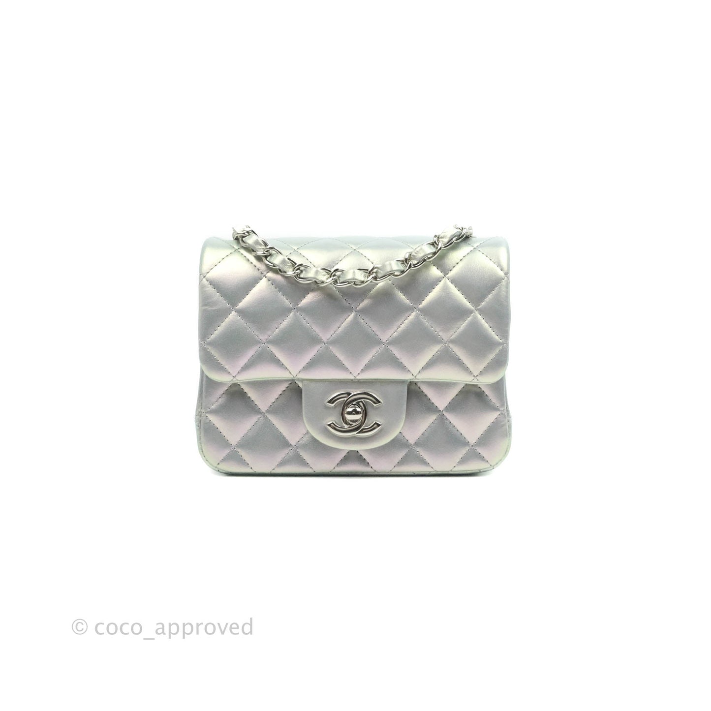 Chanel Mini Square Quilted Iridescent Lilac Silver Hardware 21K