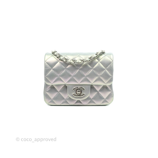 Chanel Mini Square Quilted Iridescent Lilac Silver Hardware 21K