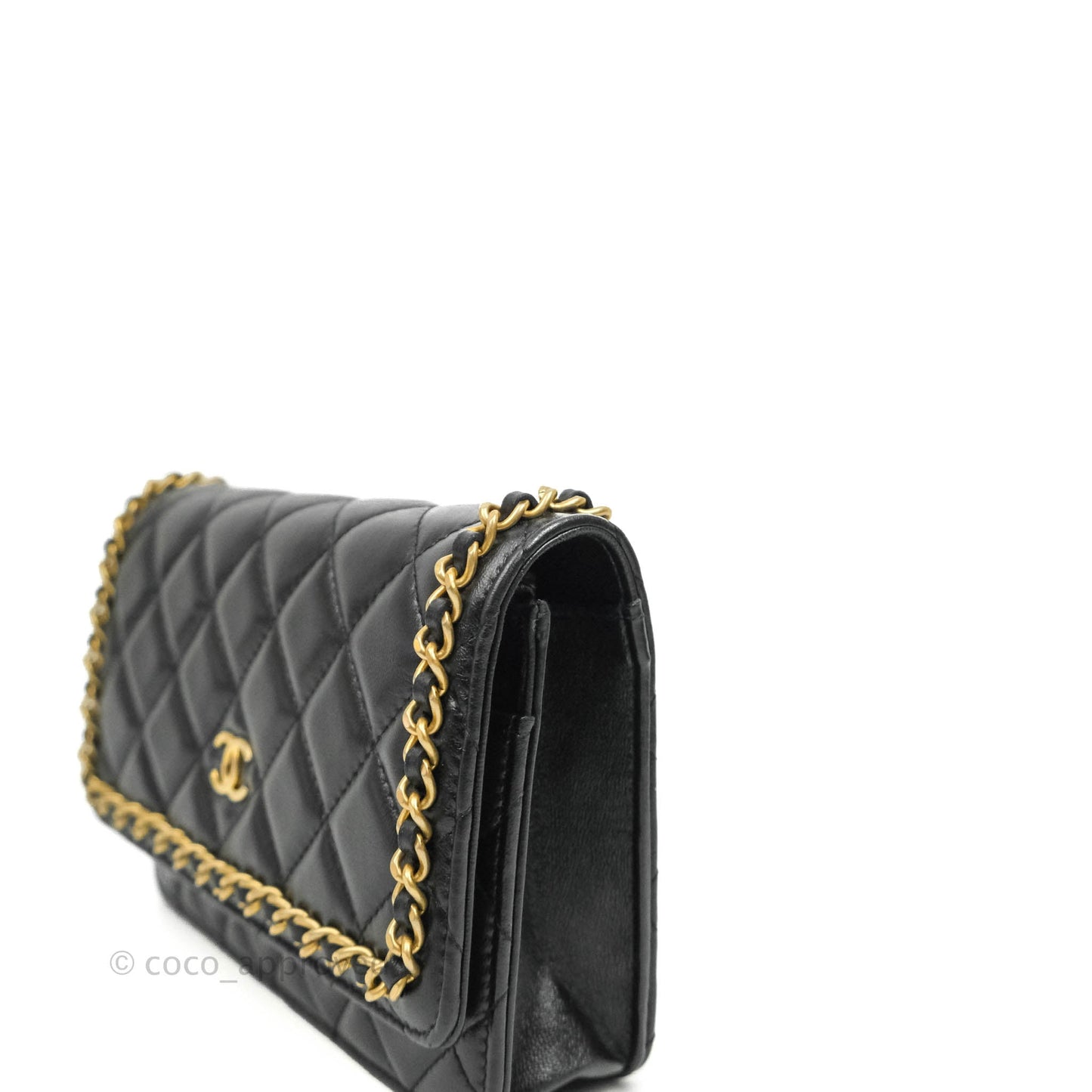 Chanel Quilted Wallet on Chain WOC Chain Around Black Lambskin Aged Gold Hardware