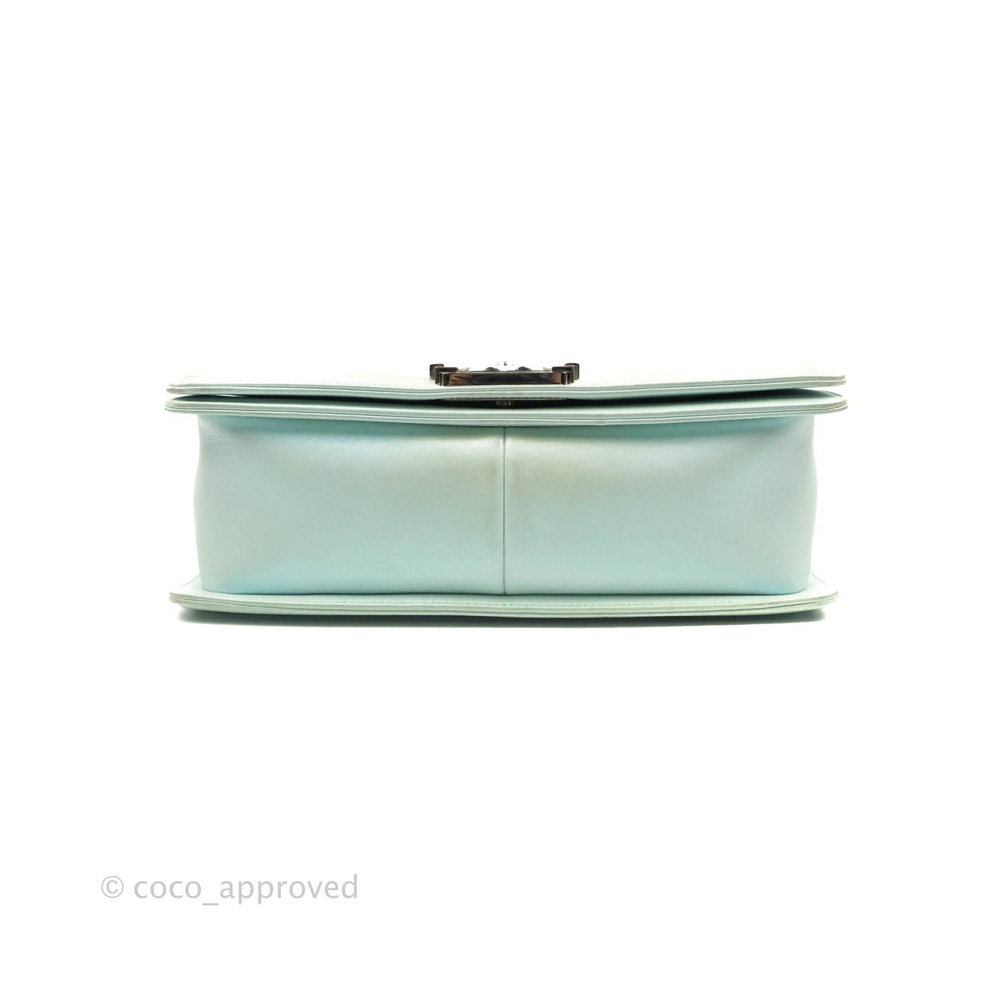 Chanel Medium Chevron Boy Iridescent Light Mint Calfskin Silver Hardware