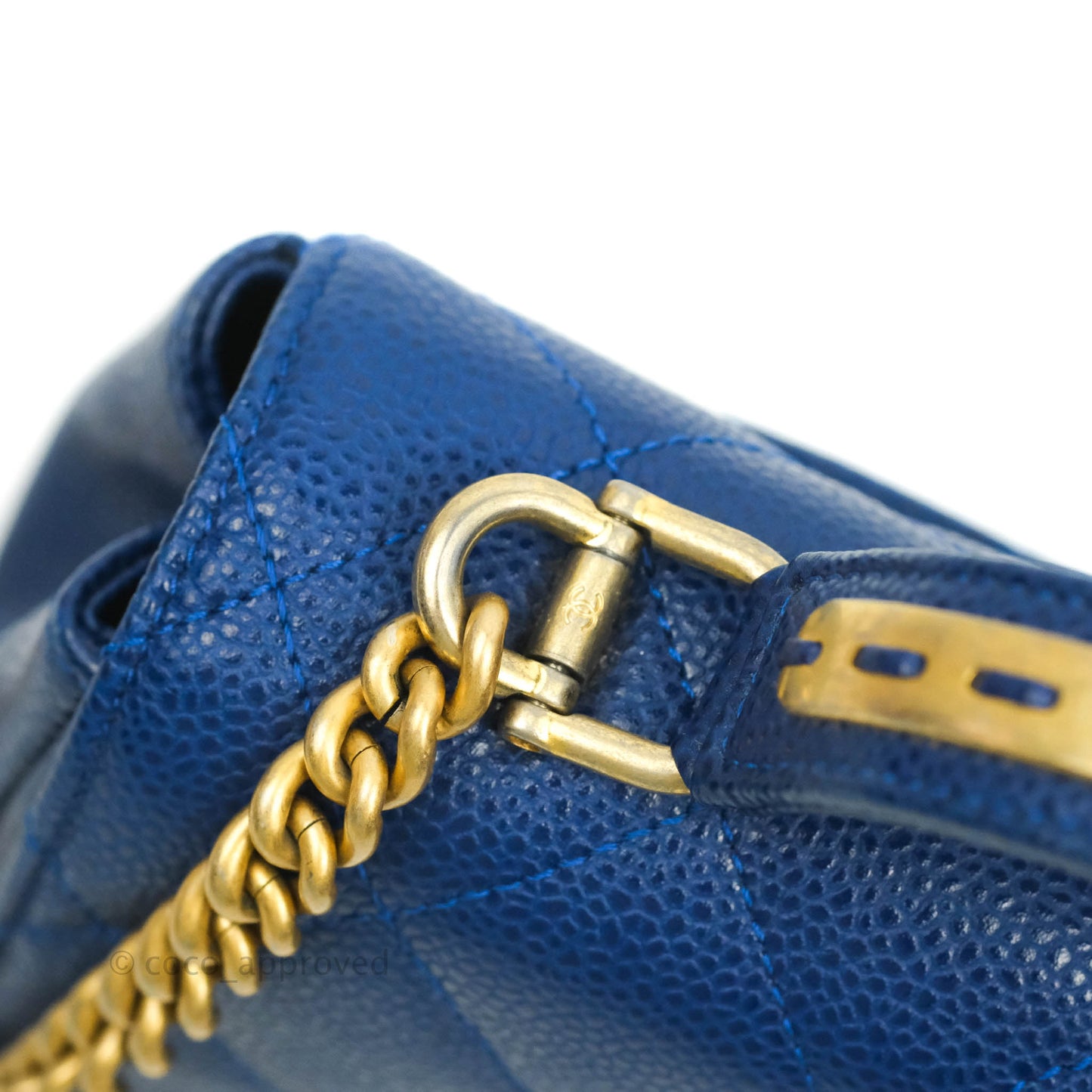Chanel Mini Carry Around Flap Bag Blue Caviar Aged Gold Hardware