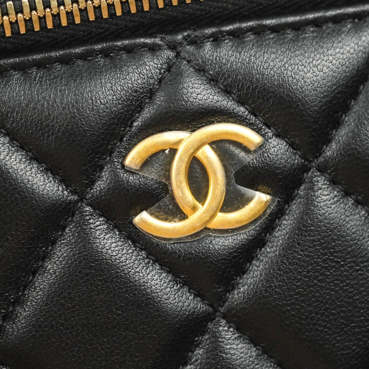 Chanel Classic Vanity Rectangular Top Handle With Chain Black Lambskin Gold Hardware