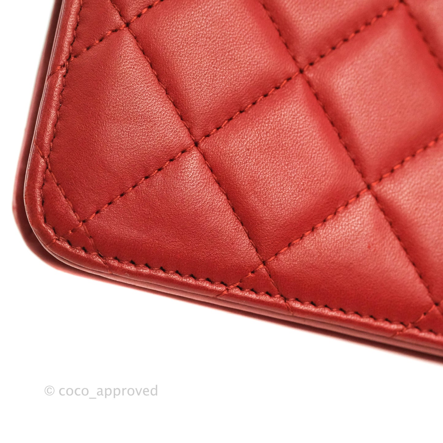Chanel Quilted Wallet on Chain WOC Red Lambskin Silver Hardware