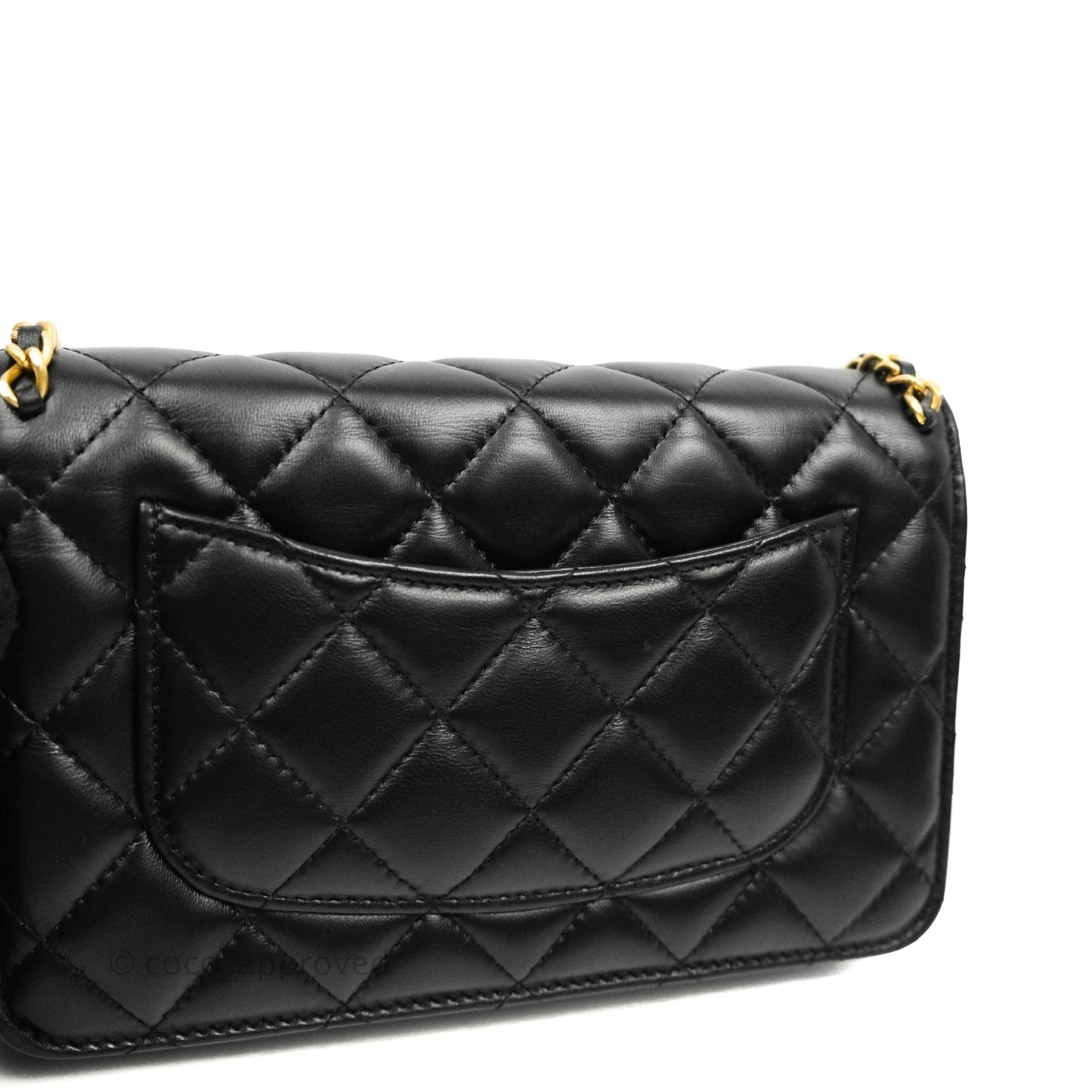 Chanel Quilted Wallet on Chain WOC Chain Around Black Lambskin Aged Gold Hardware