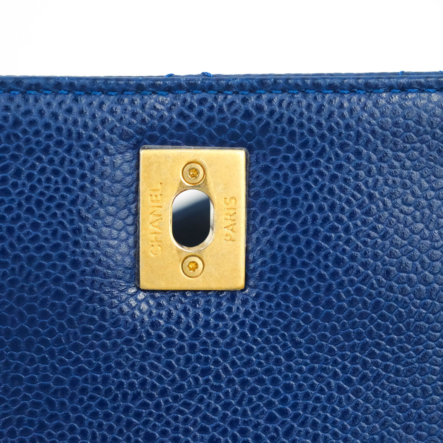Chanel Mini Carry Around Flap Bag Blue Caviar Aged Gold Hardware