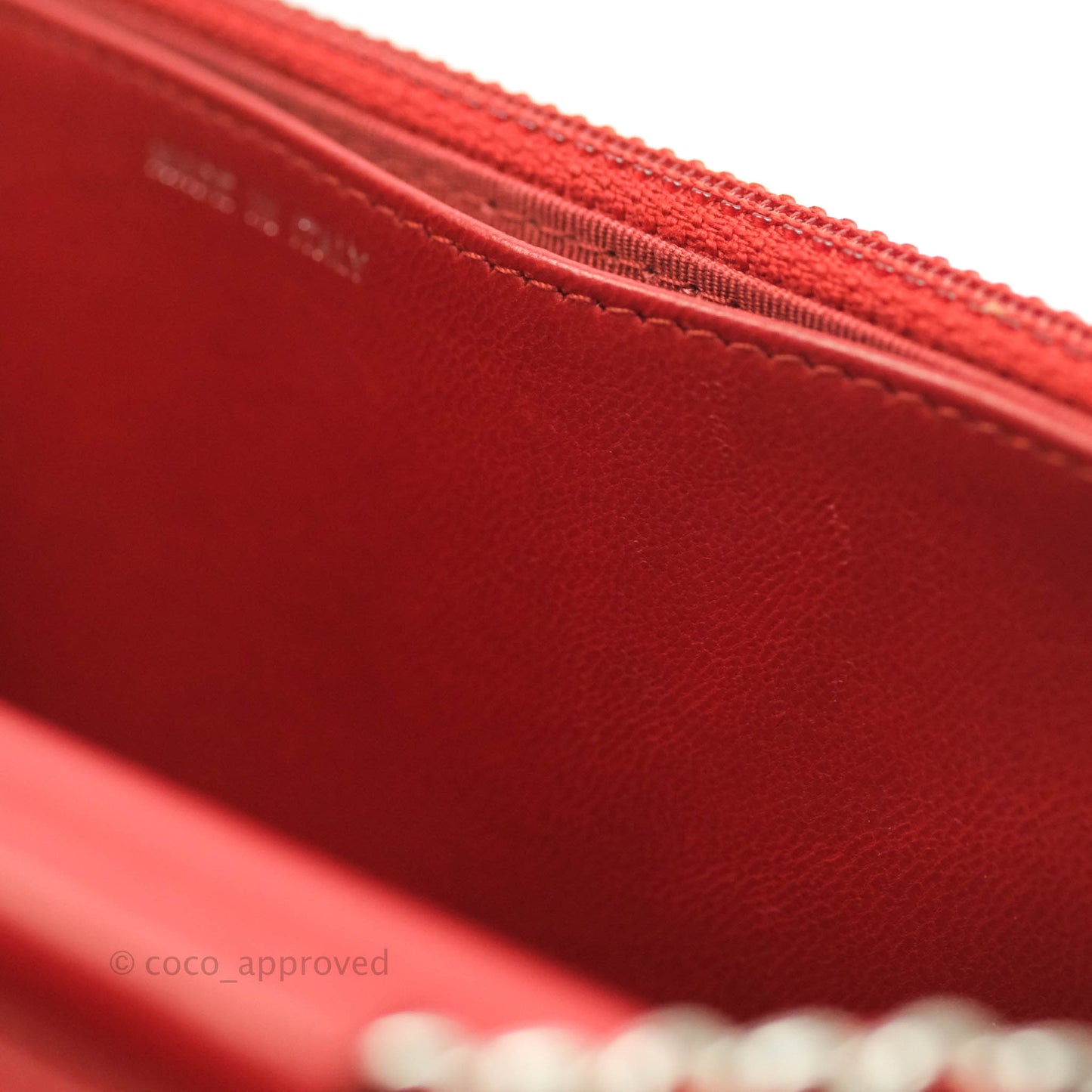 Chanel Quilted Wallet on Chain WOC Red Lambskin Silver Hardware