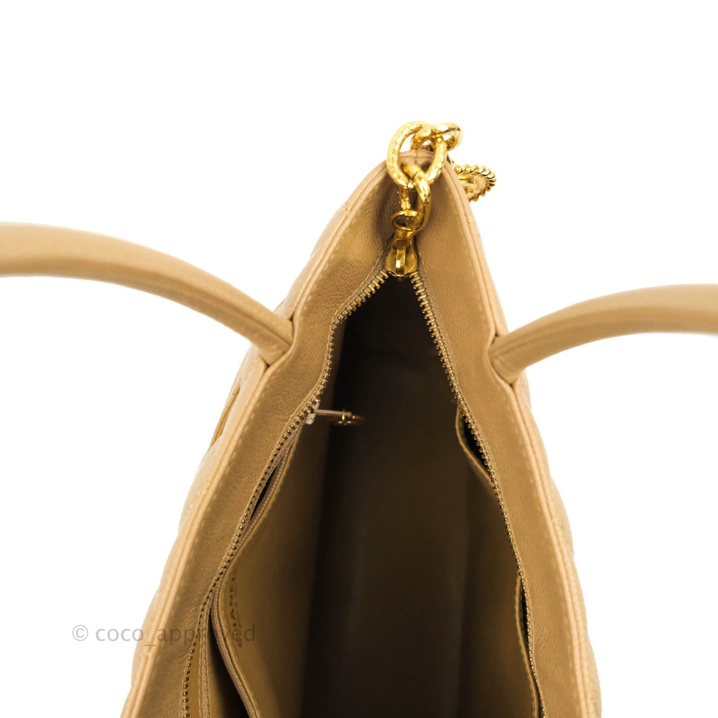 Chanel Vintage CC Dark Beige Caviar Tote Bag Gold Hardware