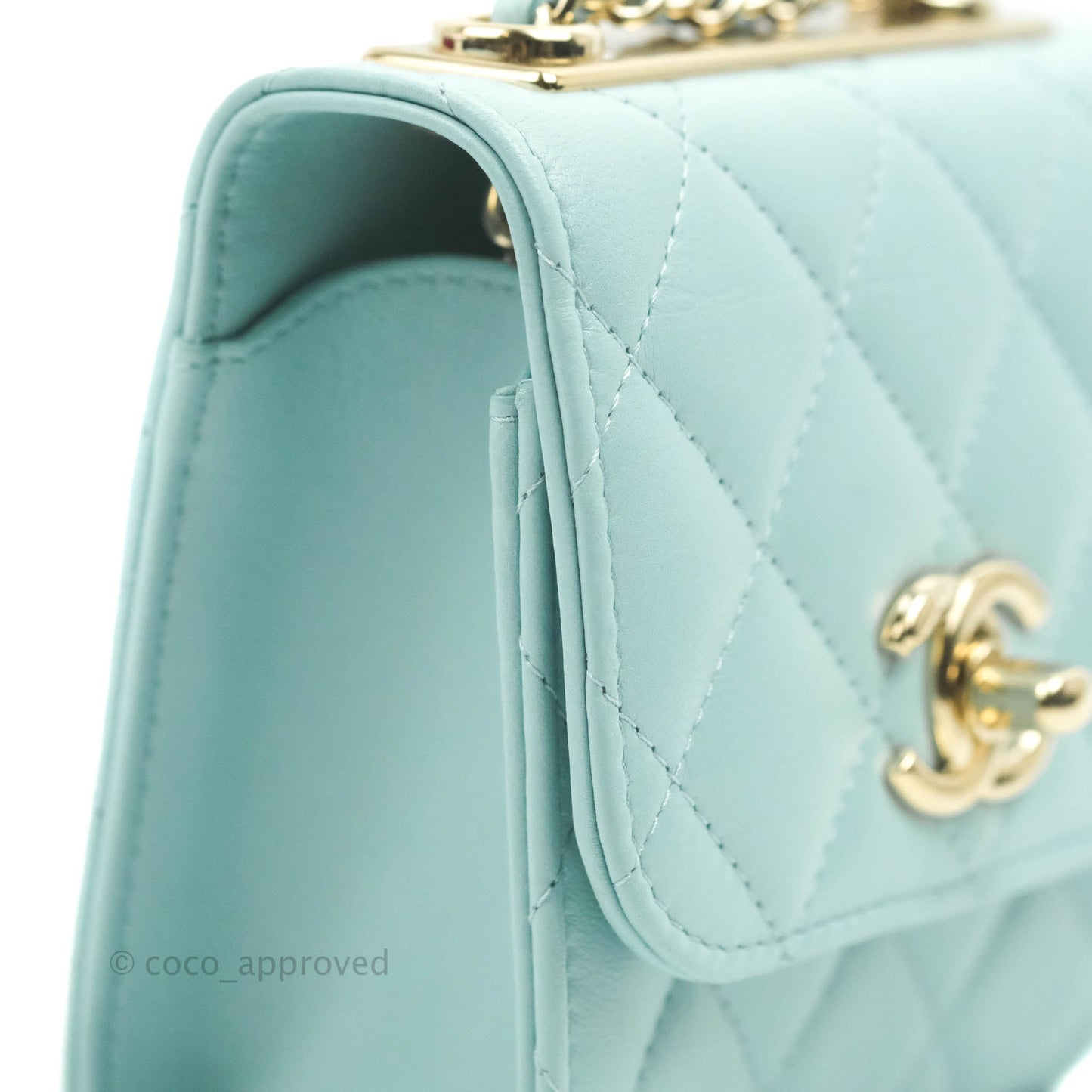 Chanel Mini Quilted Trendy CC Clutch With Chain Tiffany Blue Lambskin Gold Hardware