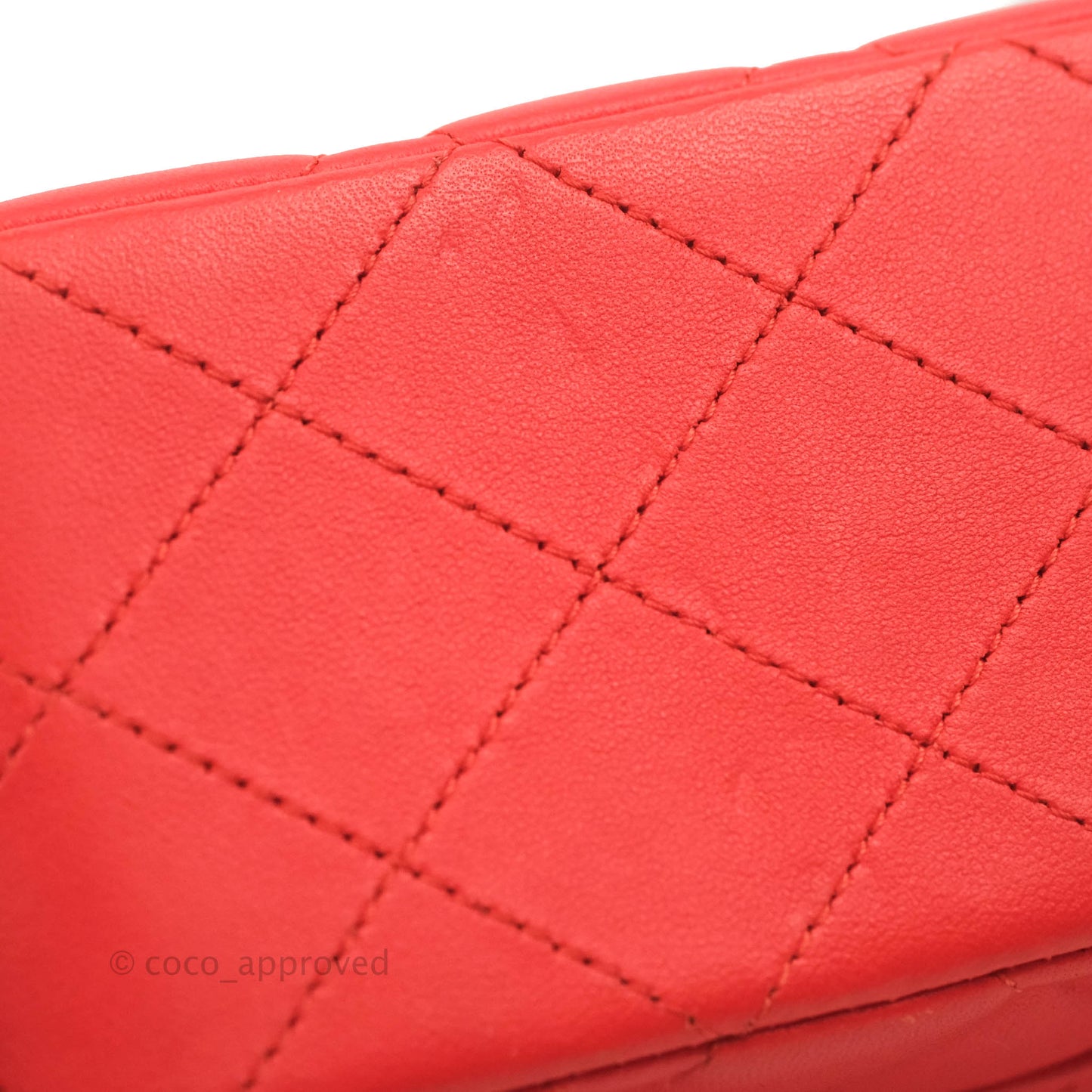 Chanel Classic M/L Medium Double Flap Poppy Red Lambskin Silver Hardware