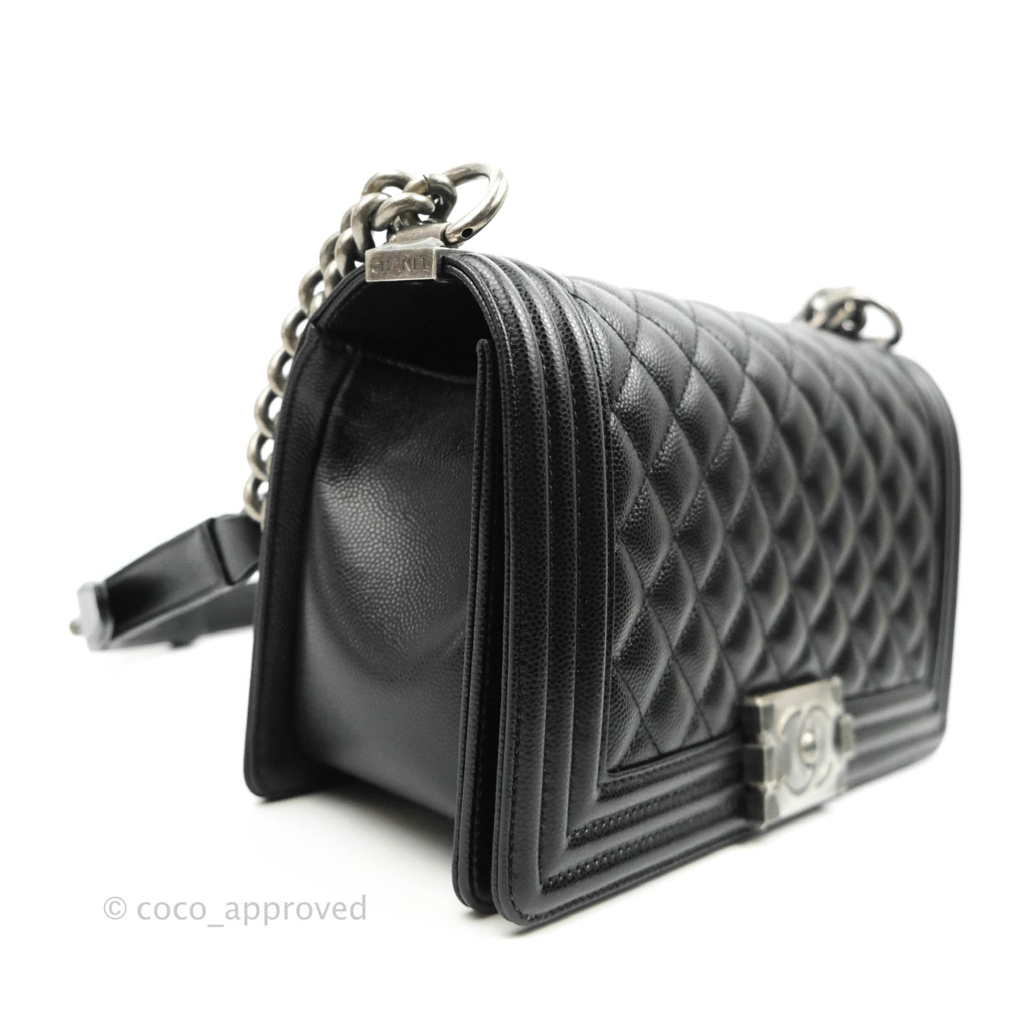 Chanel Quilted Medium Boy Bag Black Caviar Ruthenium Hardware